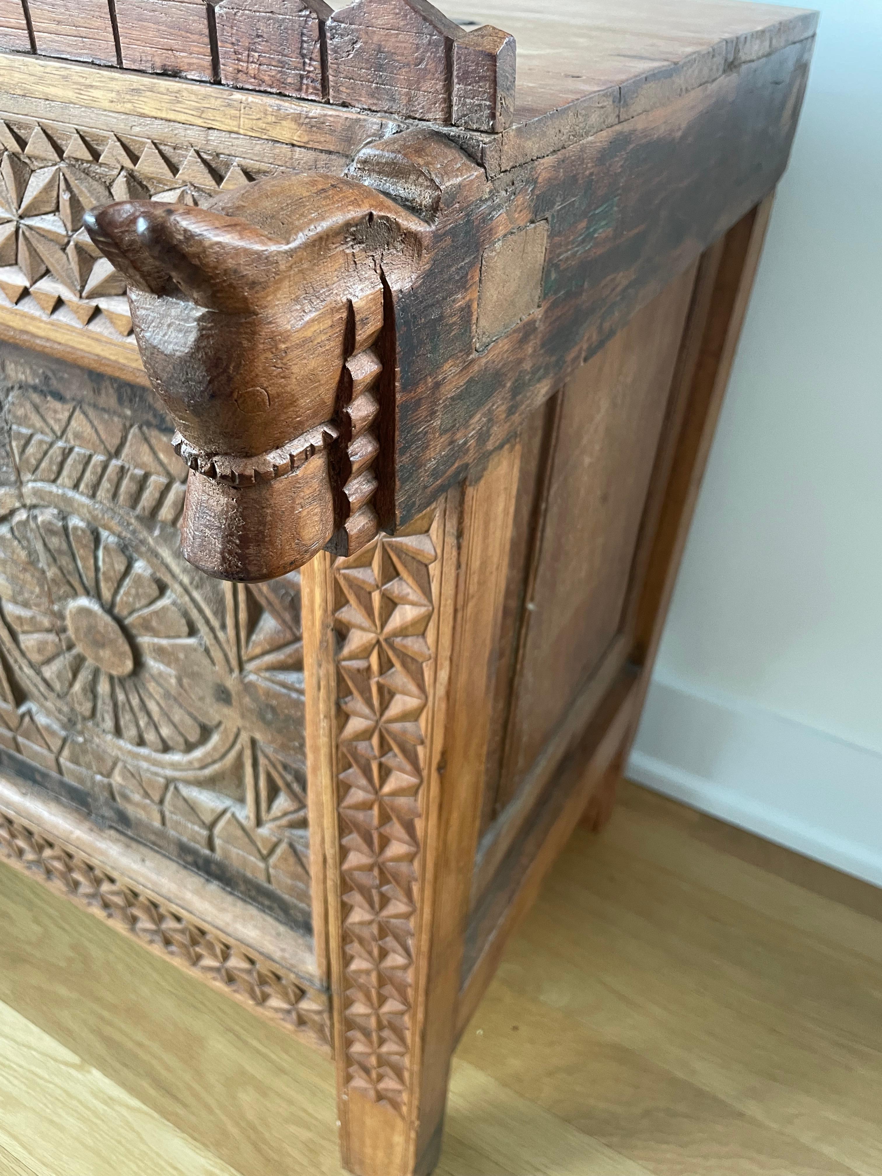 Carved Indian Sideboard Credenza Cabinet In Good Condition In New York, NY