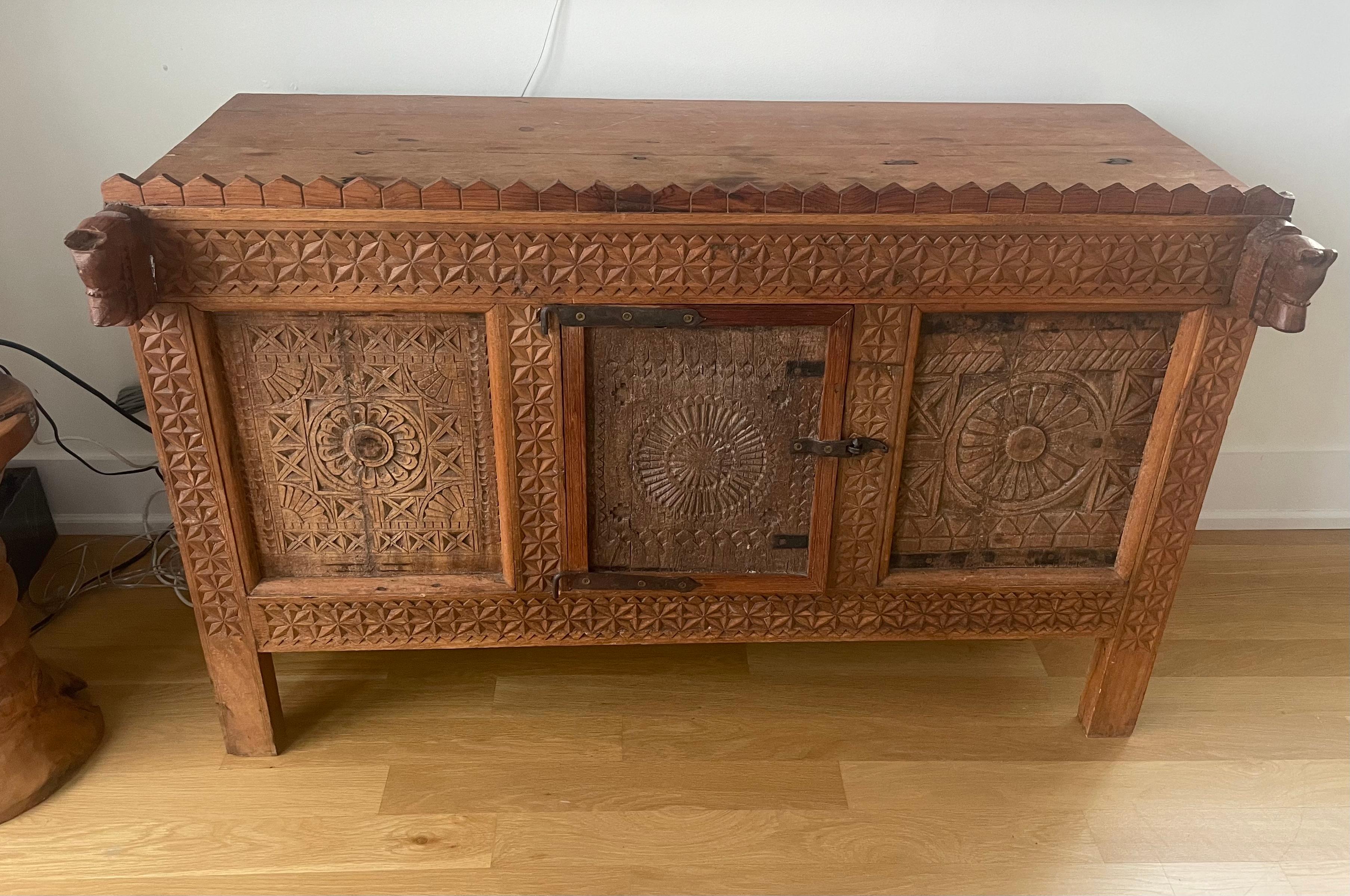 Hardwood Carved Indian Sideboard Credenza Cabinet