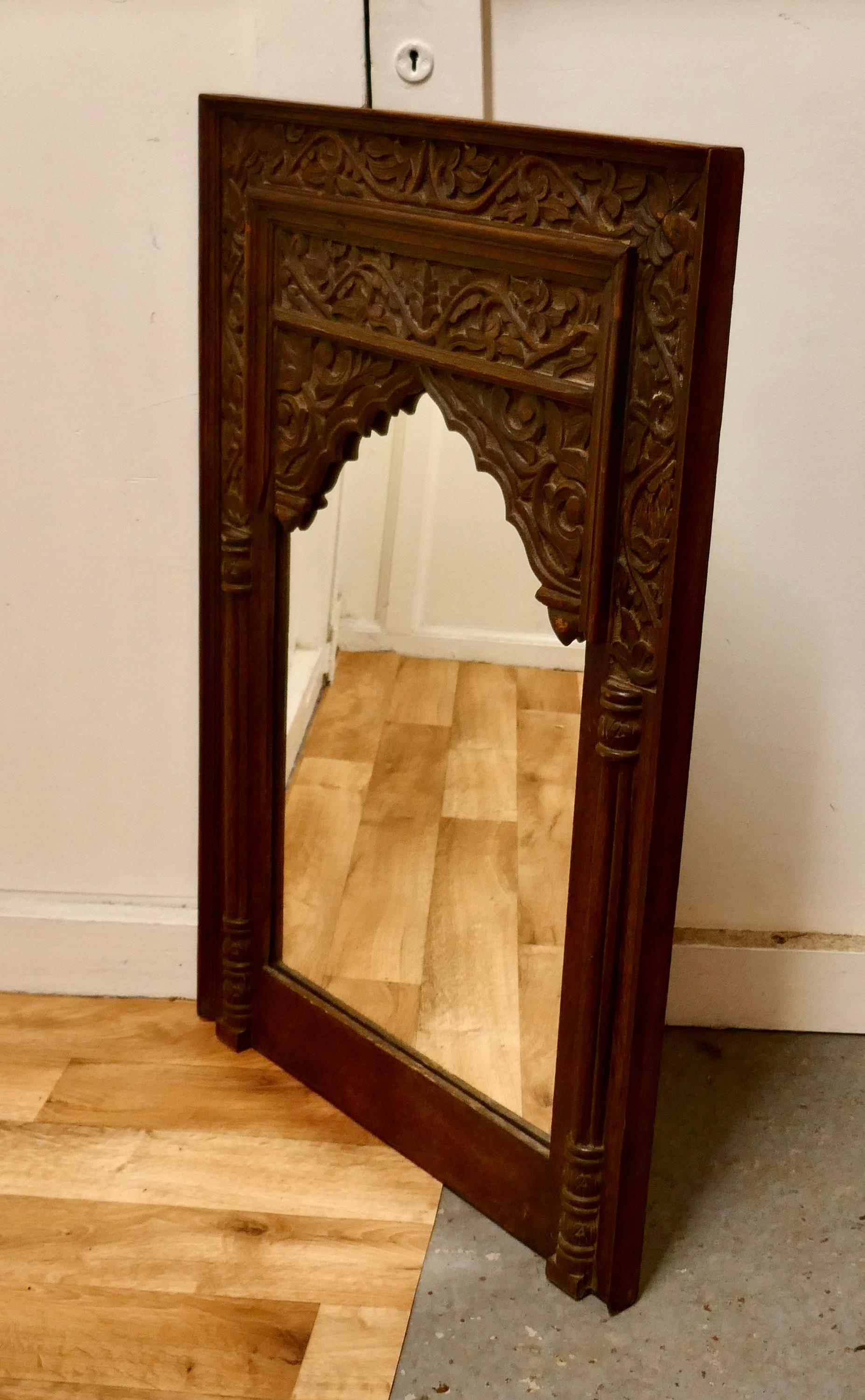 Anglo-Indian Carved Indian Teak Mirror For Sale