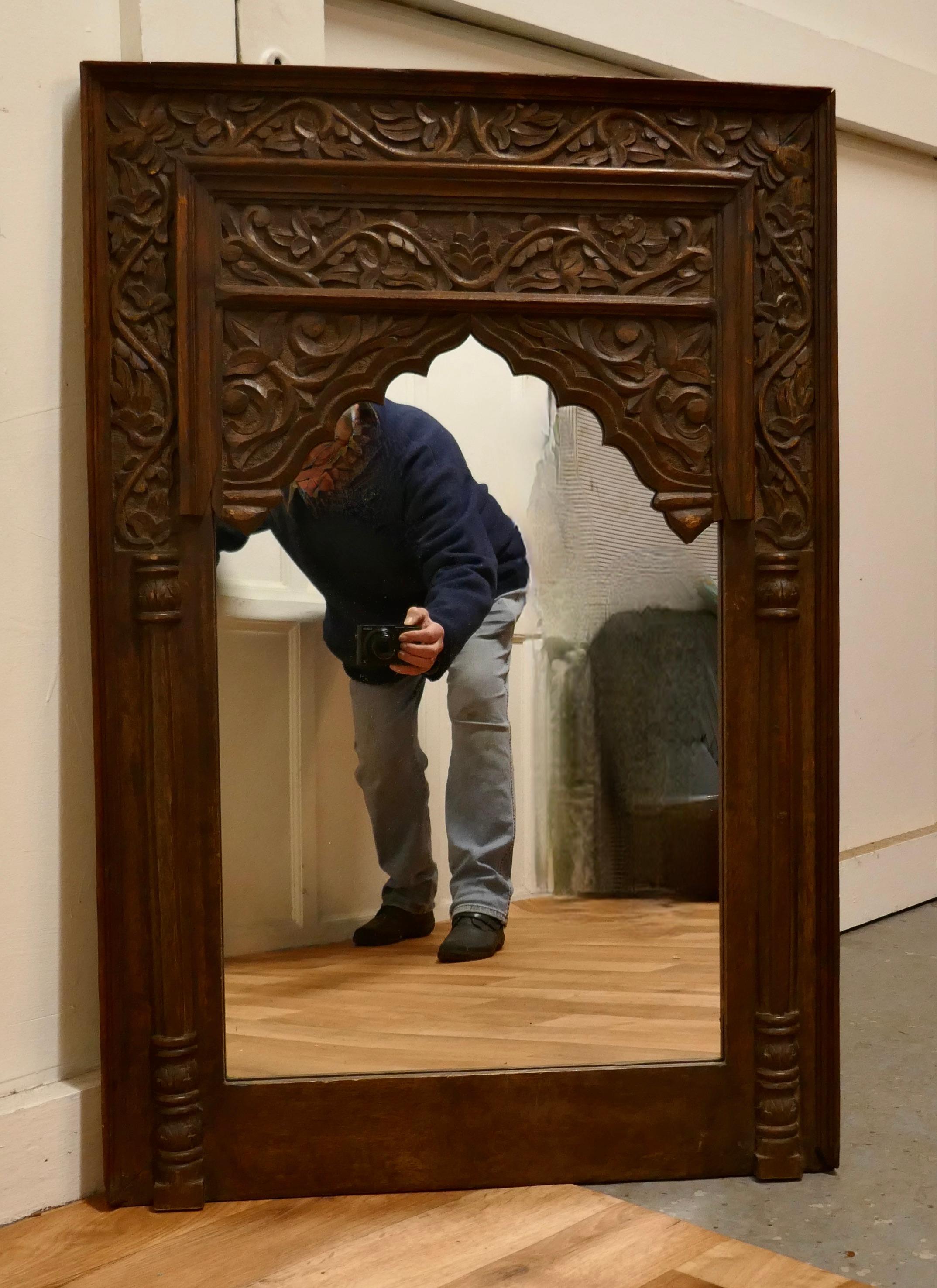 20th Century Carved Indian Teak Mirror For Sale