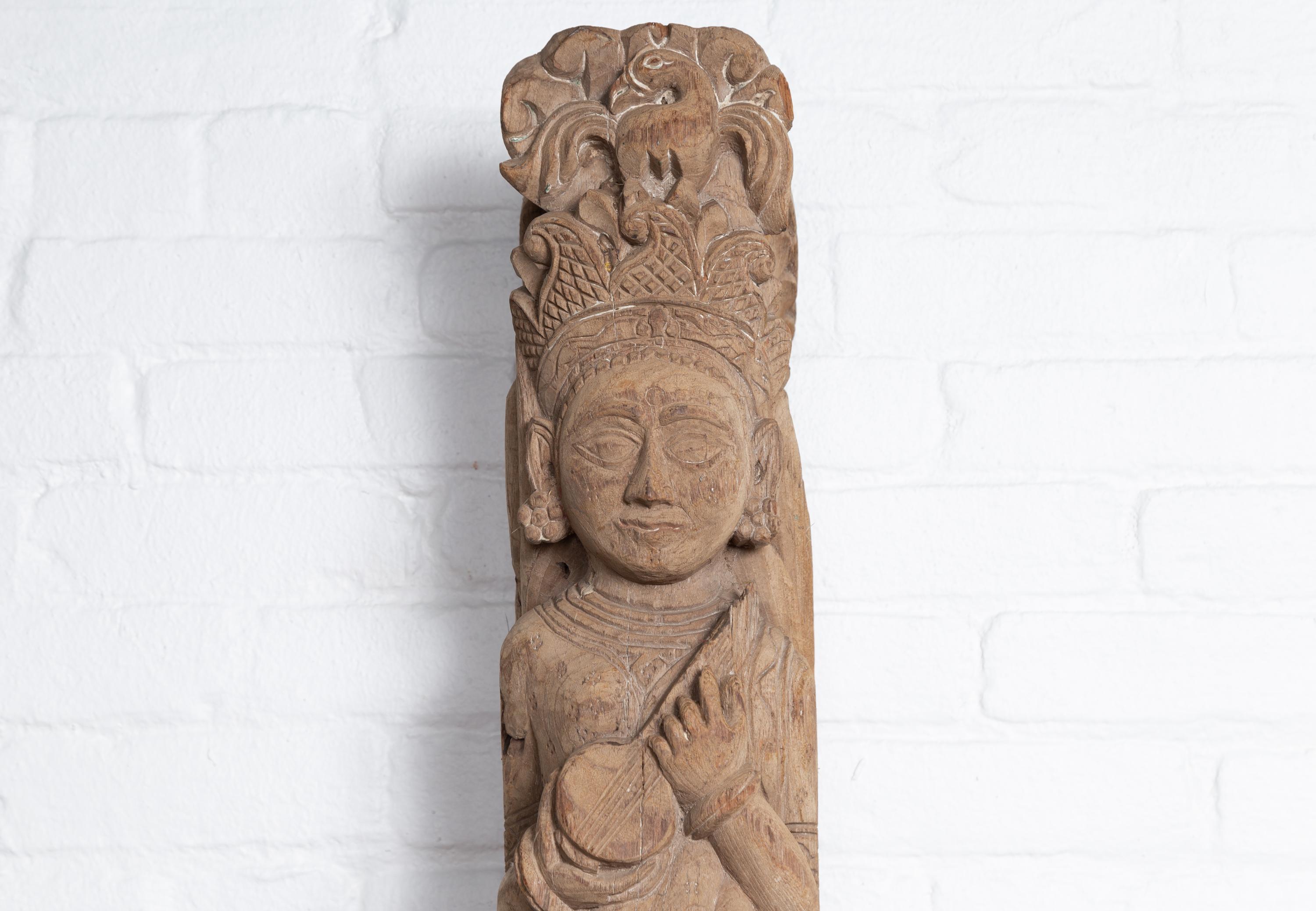 Hand-Carved Carved Indian Temple Carving Statue from Gujarat Depicting a Celestial Musician