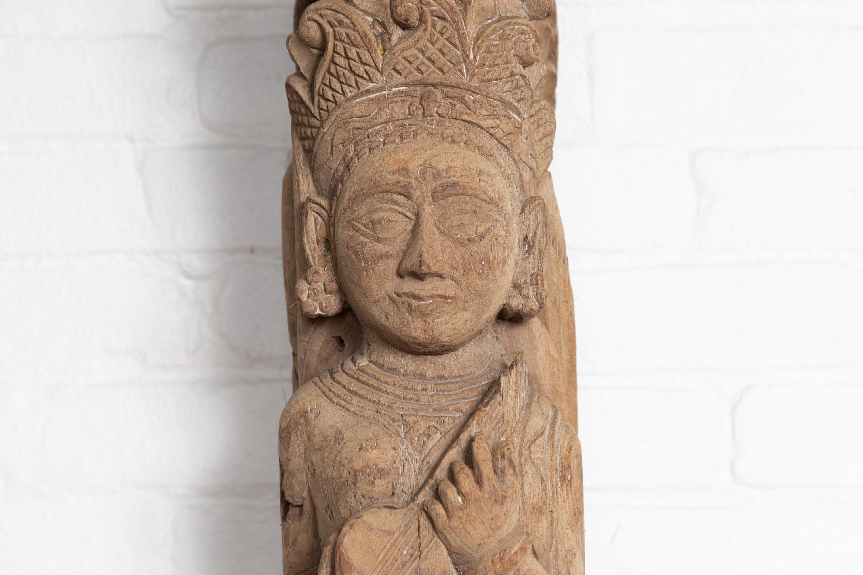 20th Century Carved Indian Temple Carving Statue from Gujarat Depicting a Celestial Musician