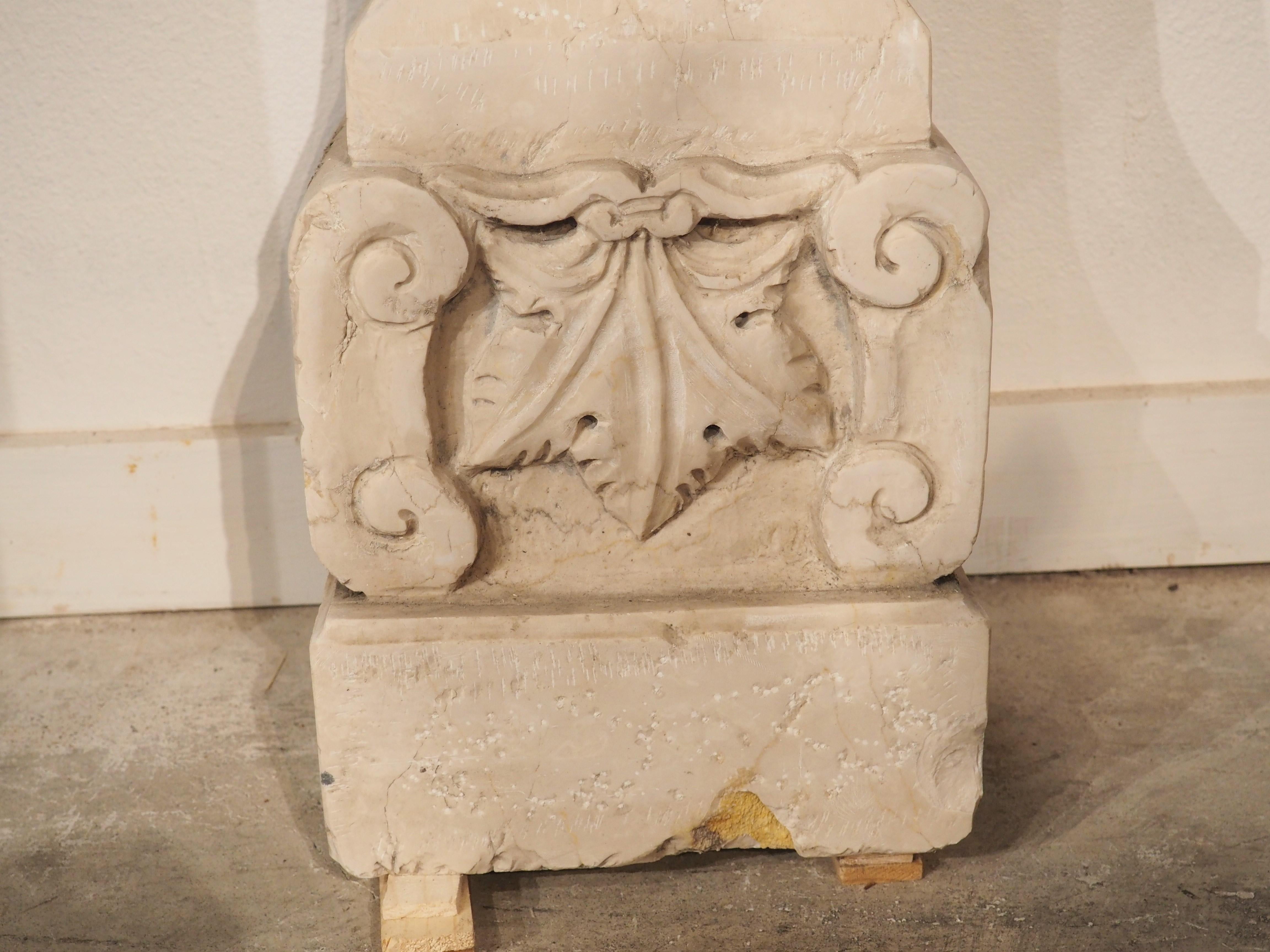 Stone Carved Italian 3-Piece Marble Wall Fountain with Bacchus and Grapevine Motifs For Sale