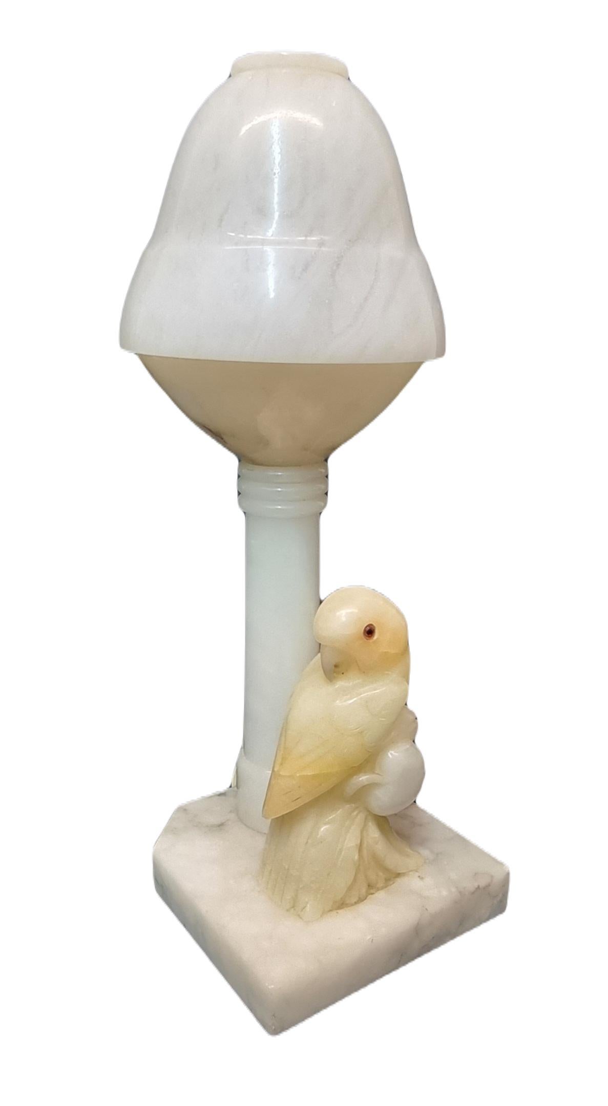 Carved Italian Alabaster Lovebird Table Lamp Italian, 20th Century For Sale 7