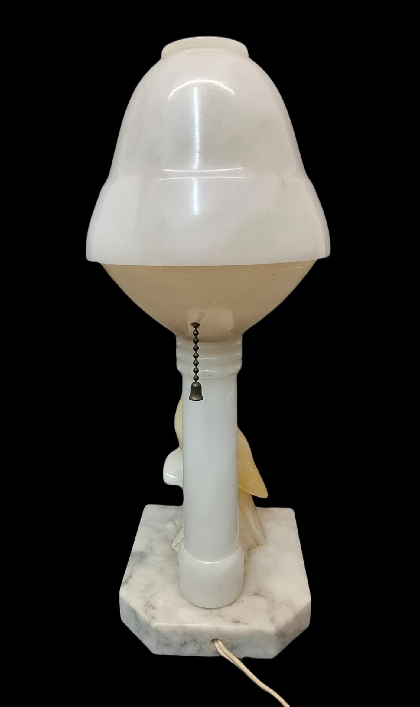International Style Carved Italian Alabaster Lovebird Table Lamp Italian, 20th Century For Sale