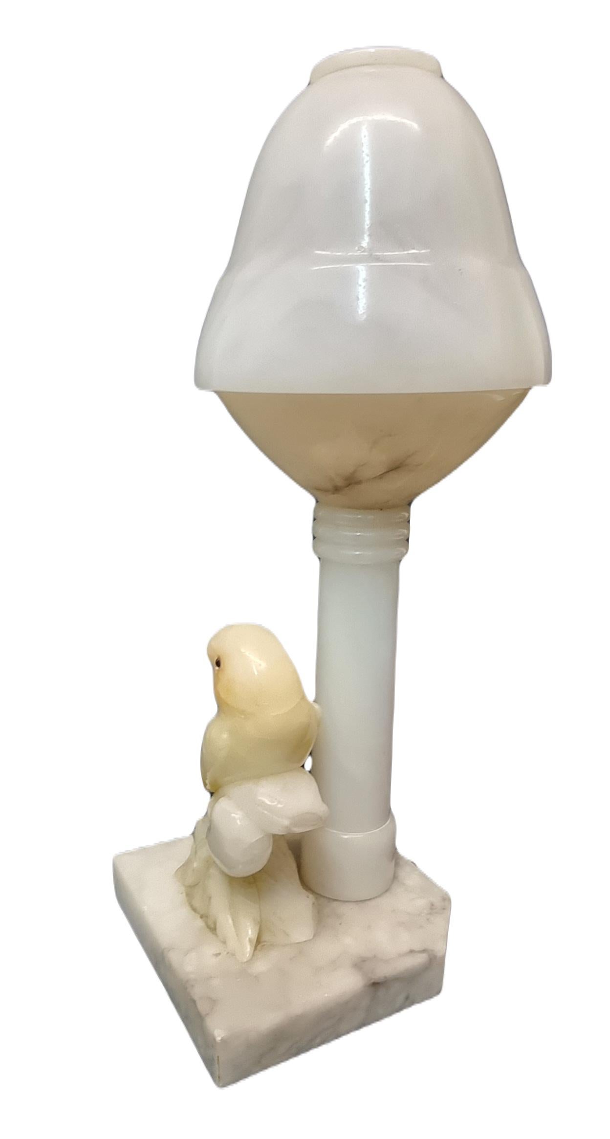 Carved Italian Alabaster Lovebird Table Lamp Italian, 20th Century For Sale 4