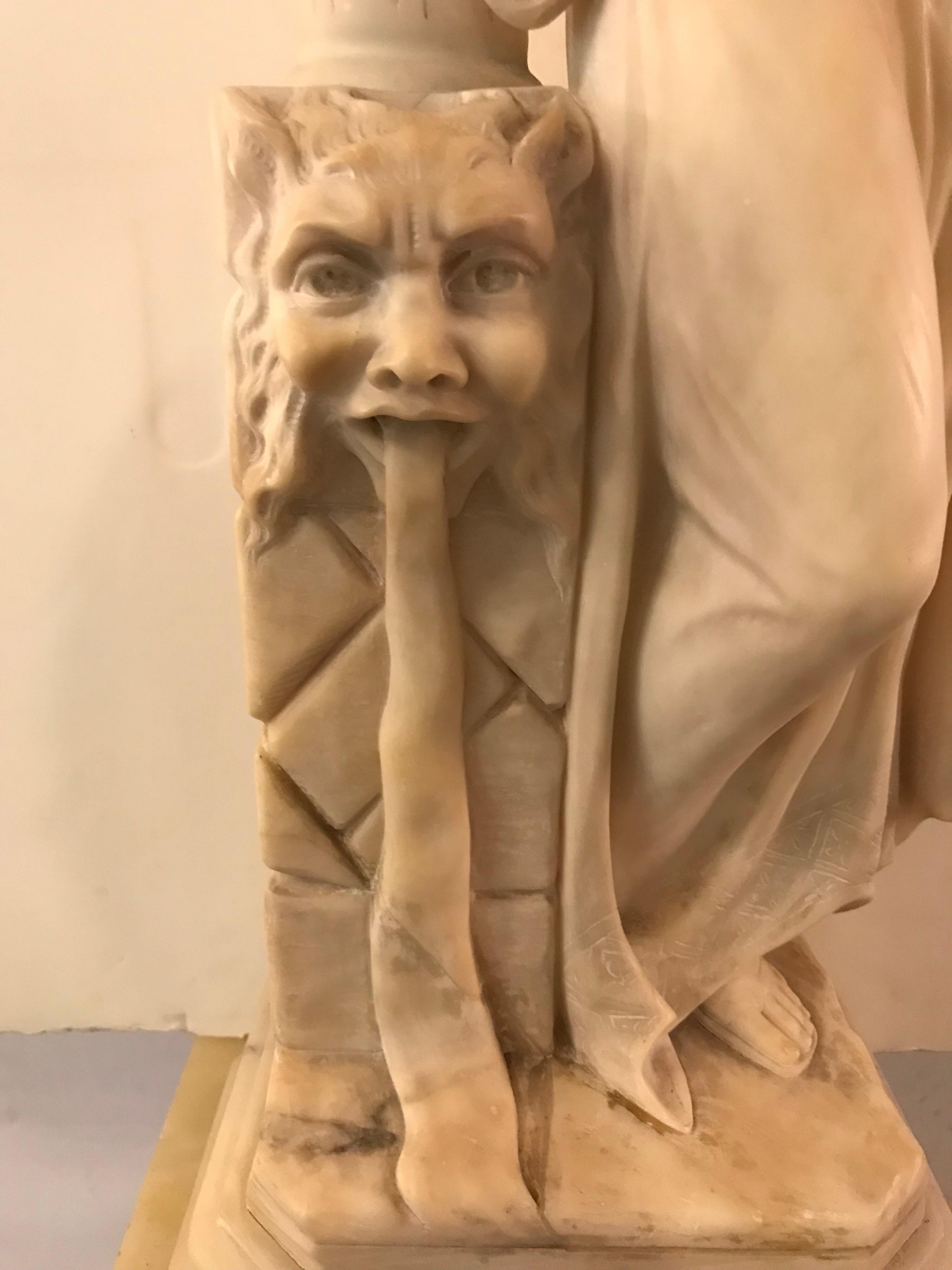 20th Century Carved Italian Alabaster Sculpture of a Maiden at the Well, circa 1900 For Sale