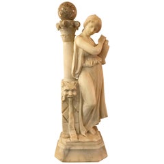 Sculpture italienne en albâtre sculptée d'une jeune fille au puits, vers 1900