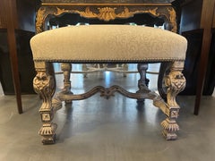 Carved Italian Baroque-Style Upholstered Bench