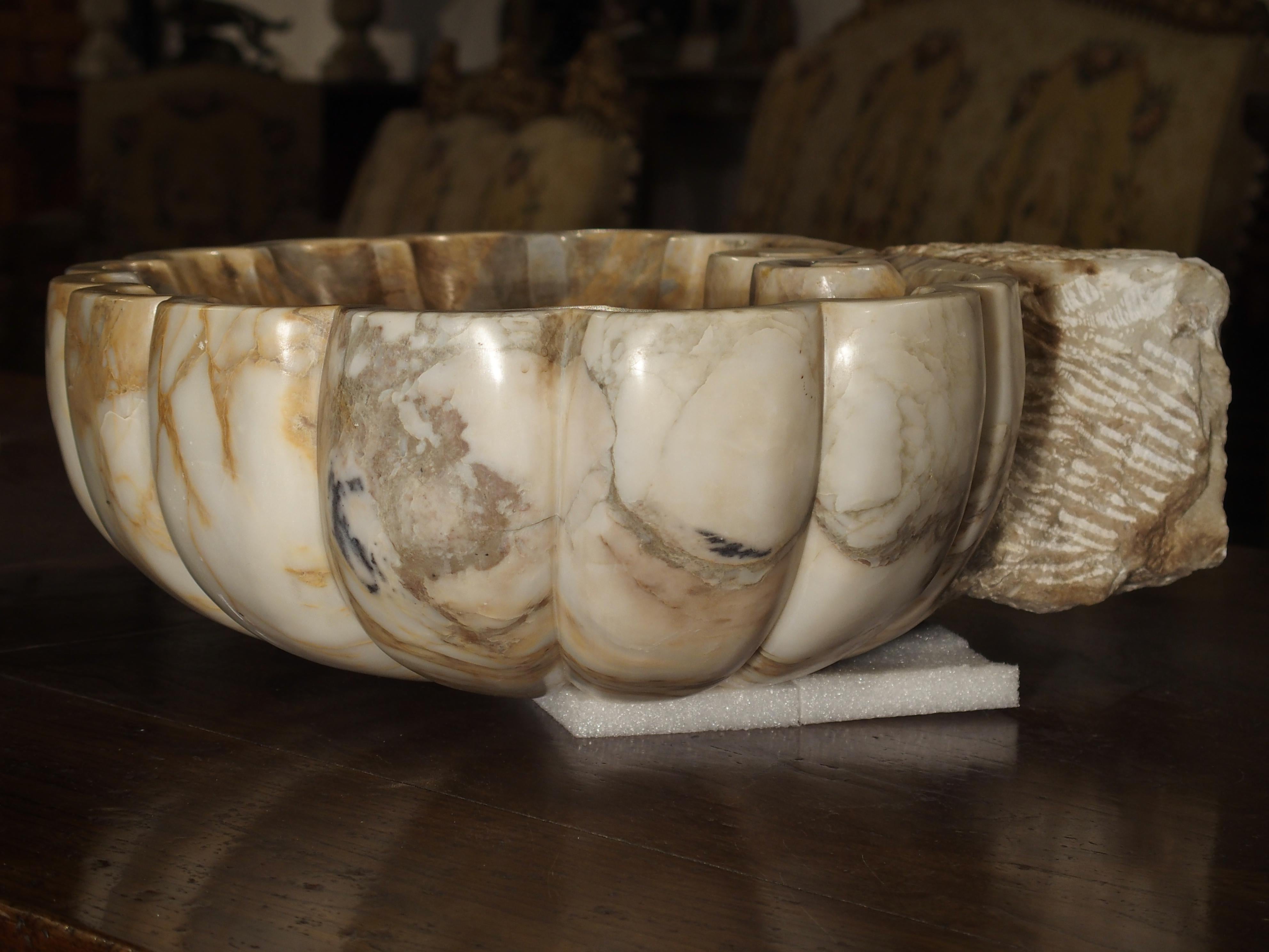 Carved Italian Breccia Marble Shell Form Sink 7