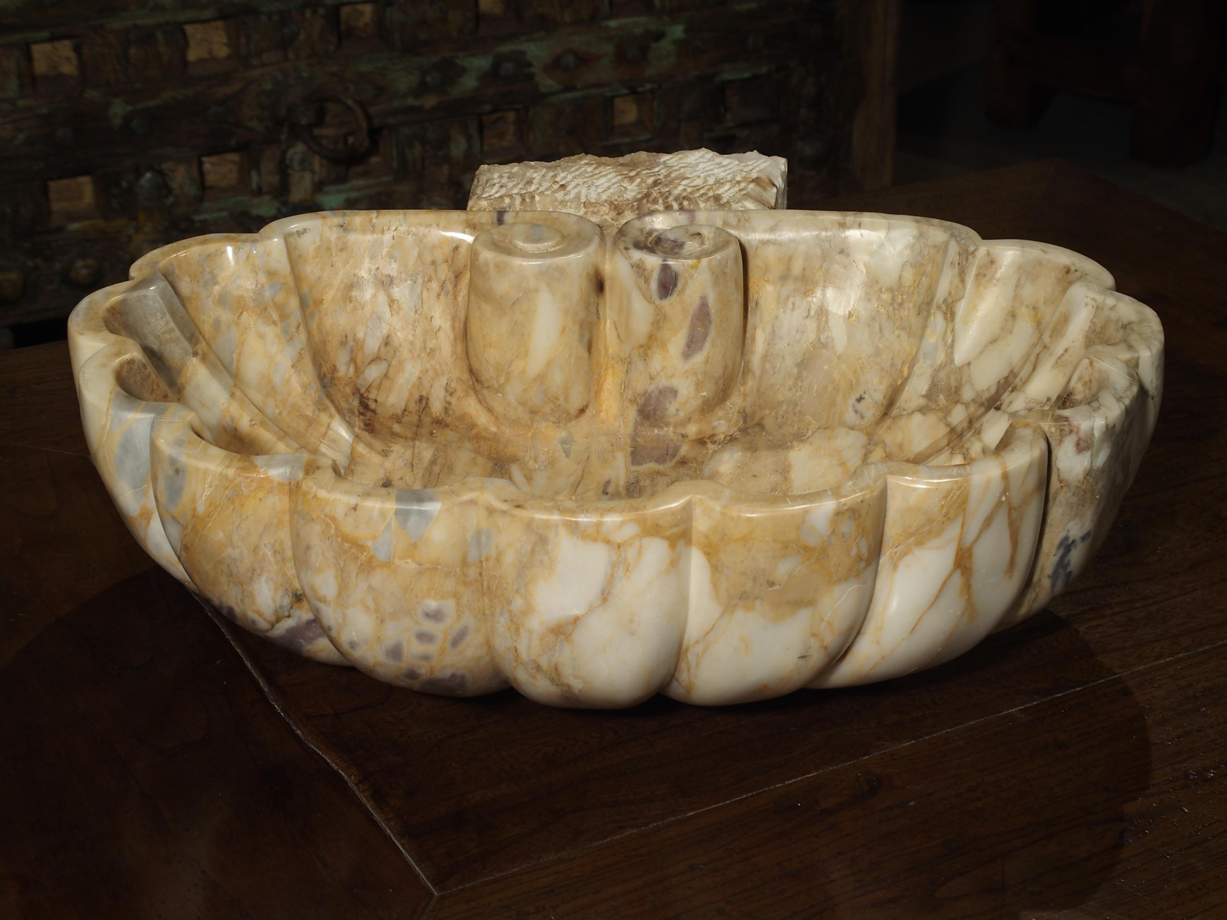 Carved Italian Breccia Marble Shell Form Sink 8