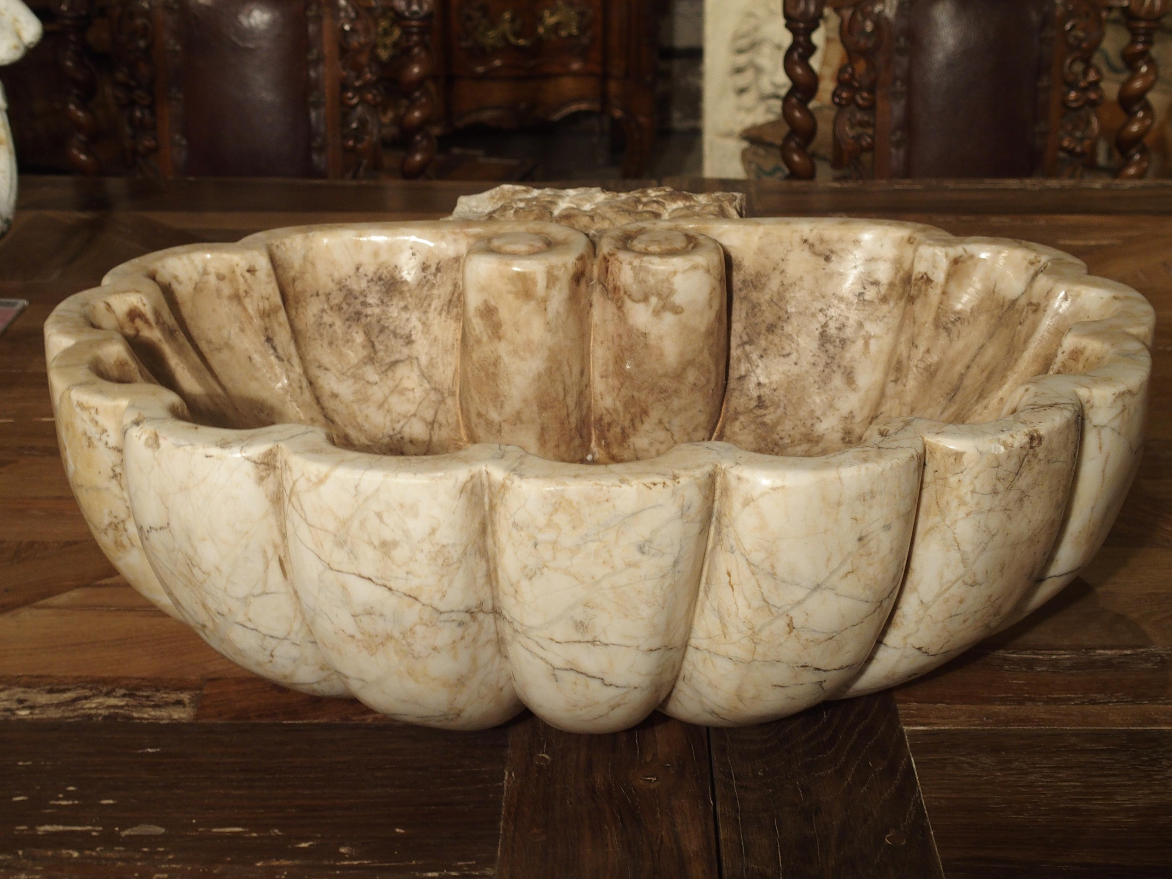 Carved Italian Breccia Marble Shell Form Sink 10