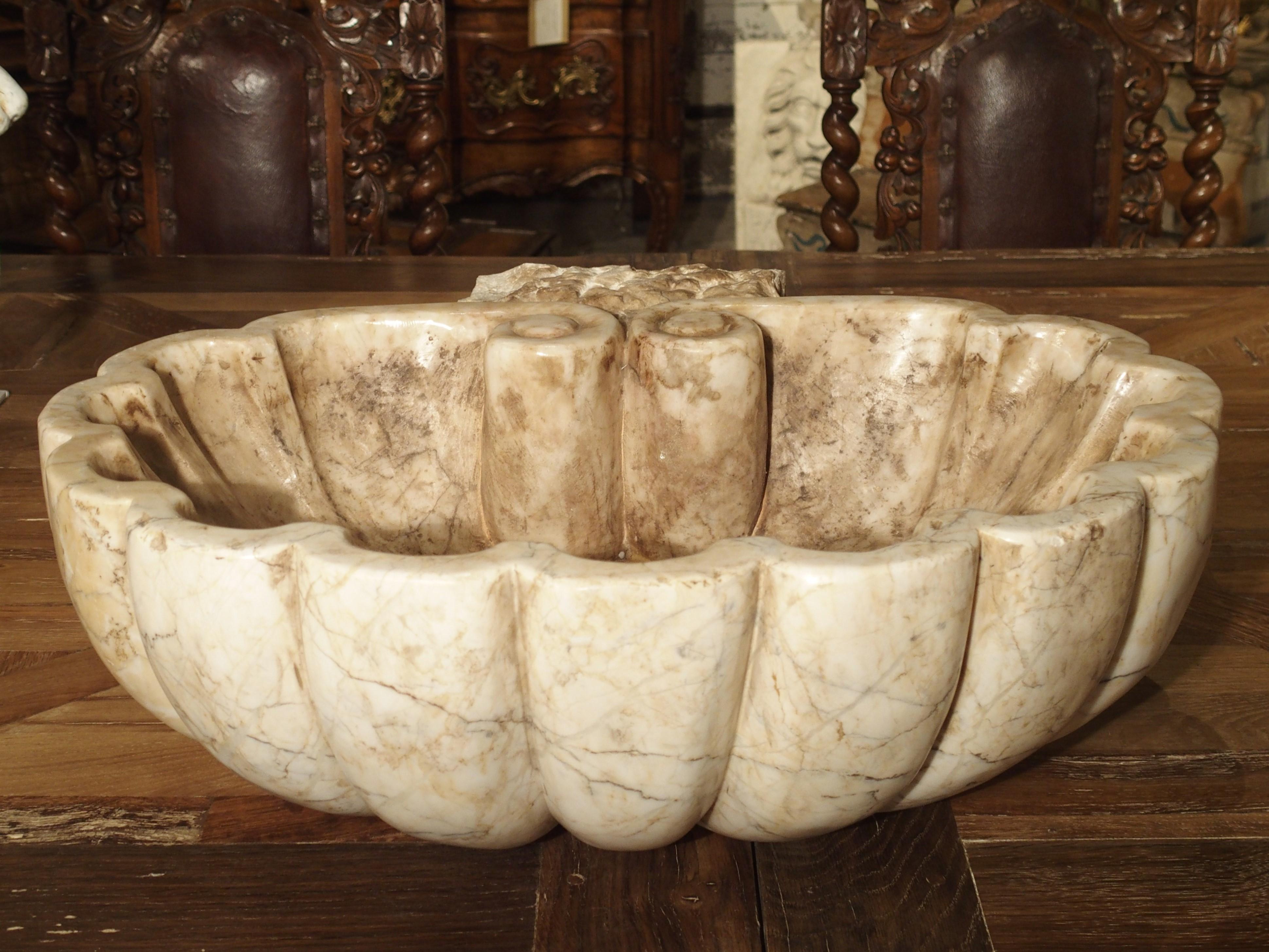 Carved Italian Breccia Marble Shell Form Sink 11