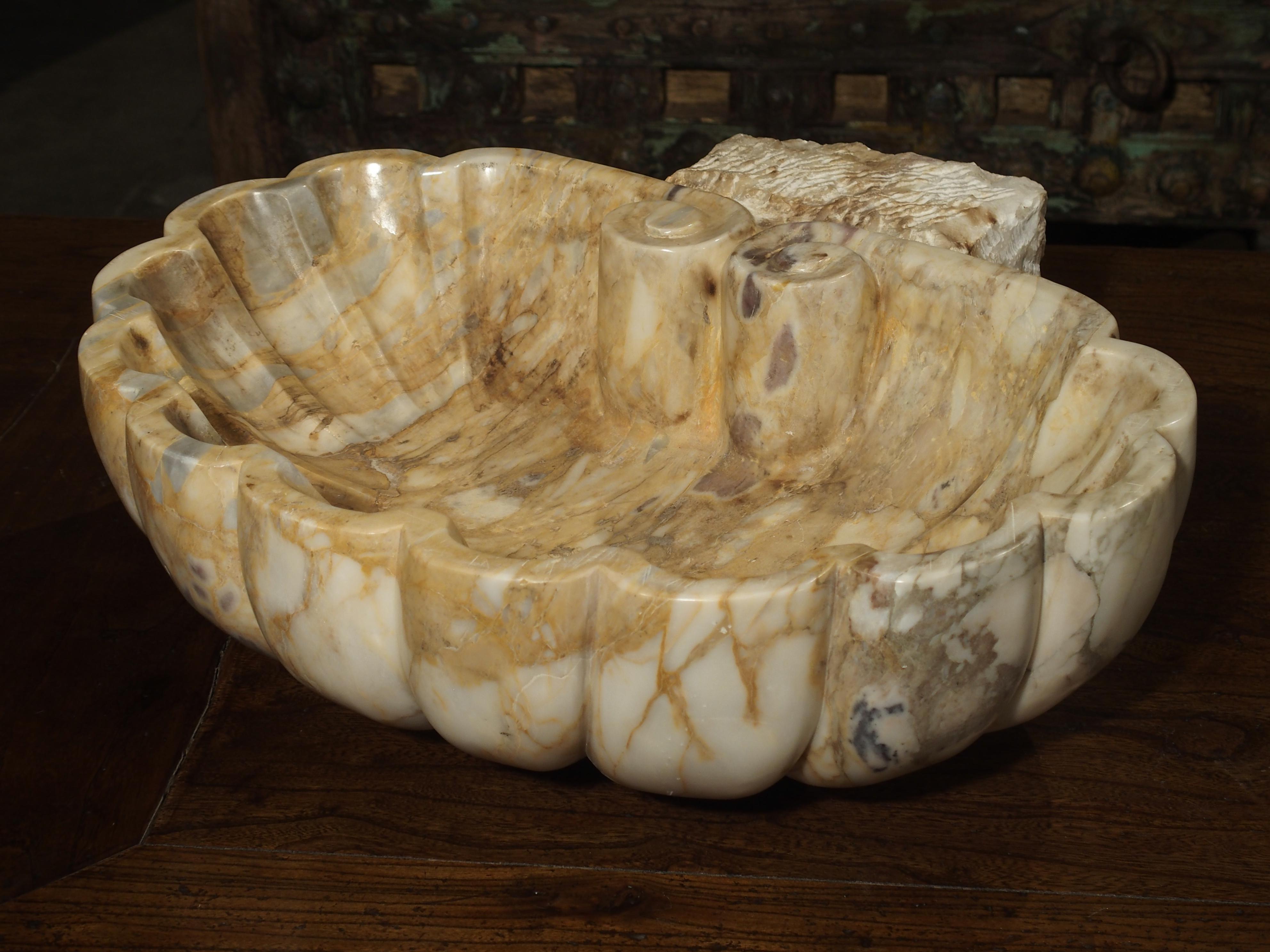 Hand-Carved Carved Italian Breccia Marble Shell Form Sink
