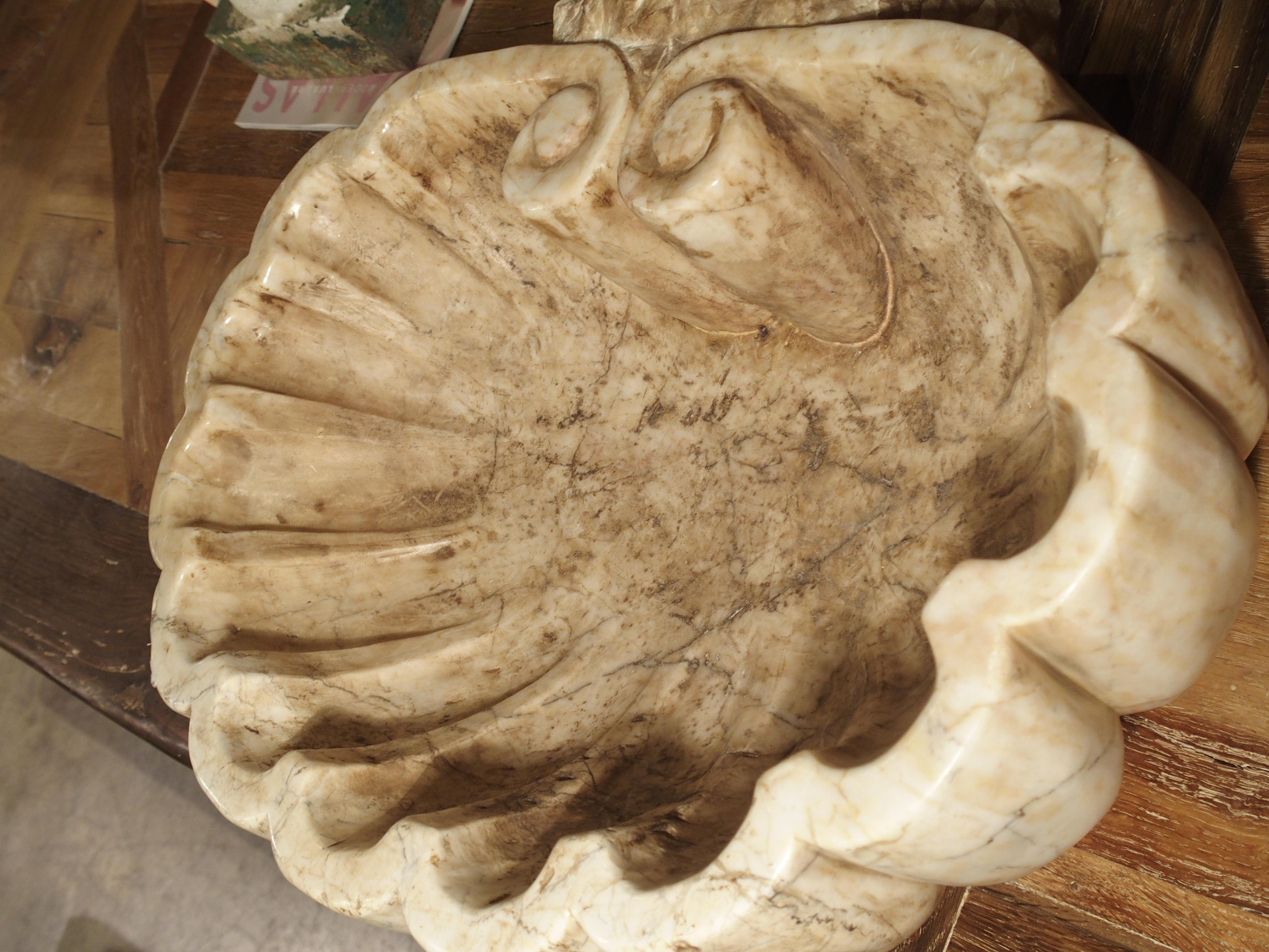 Carved Italian Breccia Marble Shell Form Sink In Good Condition In Dallas, TX