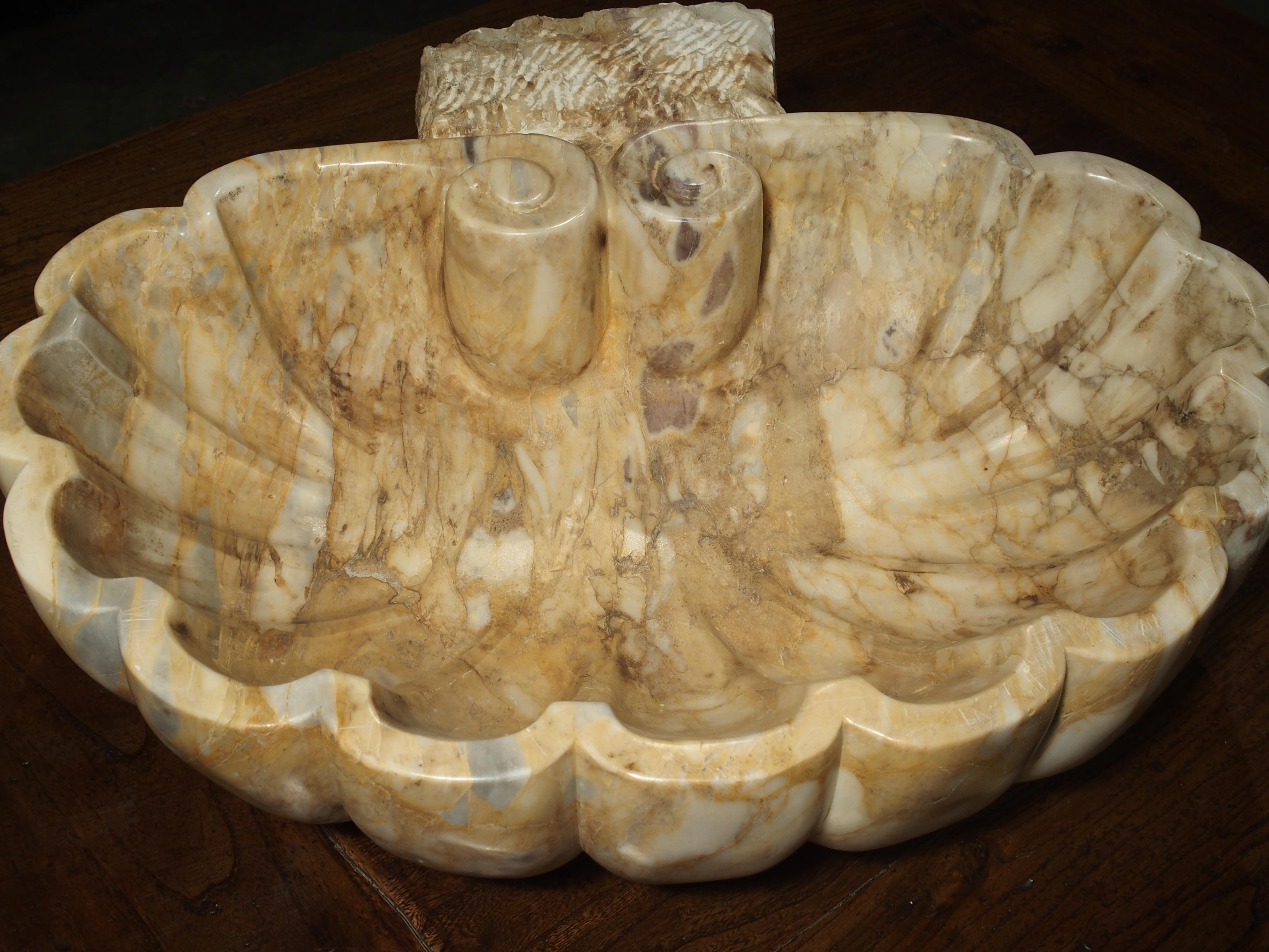 Contemporary Carved Italian Breccia Marble Shell Form Sink