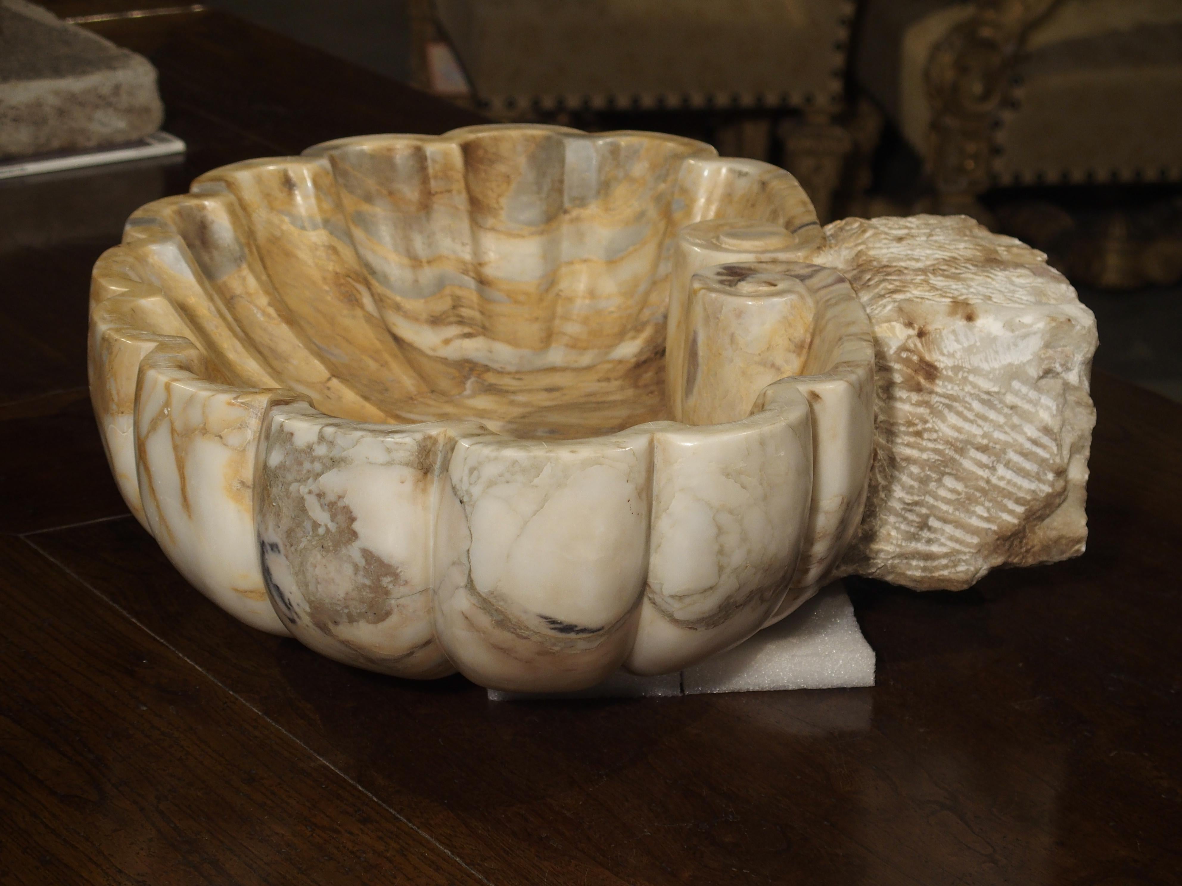 Carved Italian Breccia Marble Shell Form Sink 1