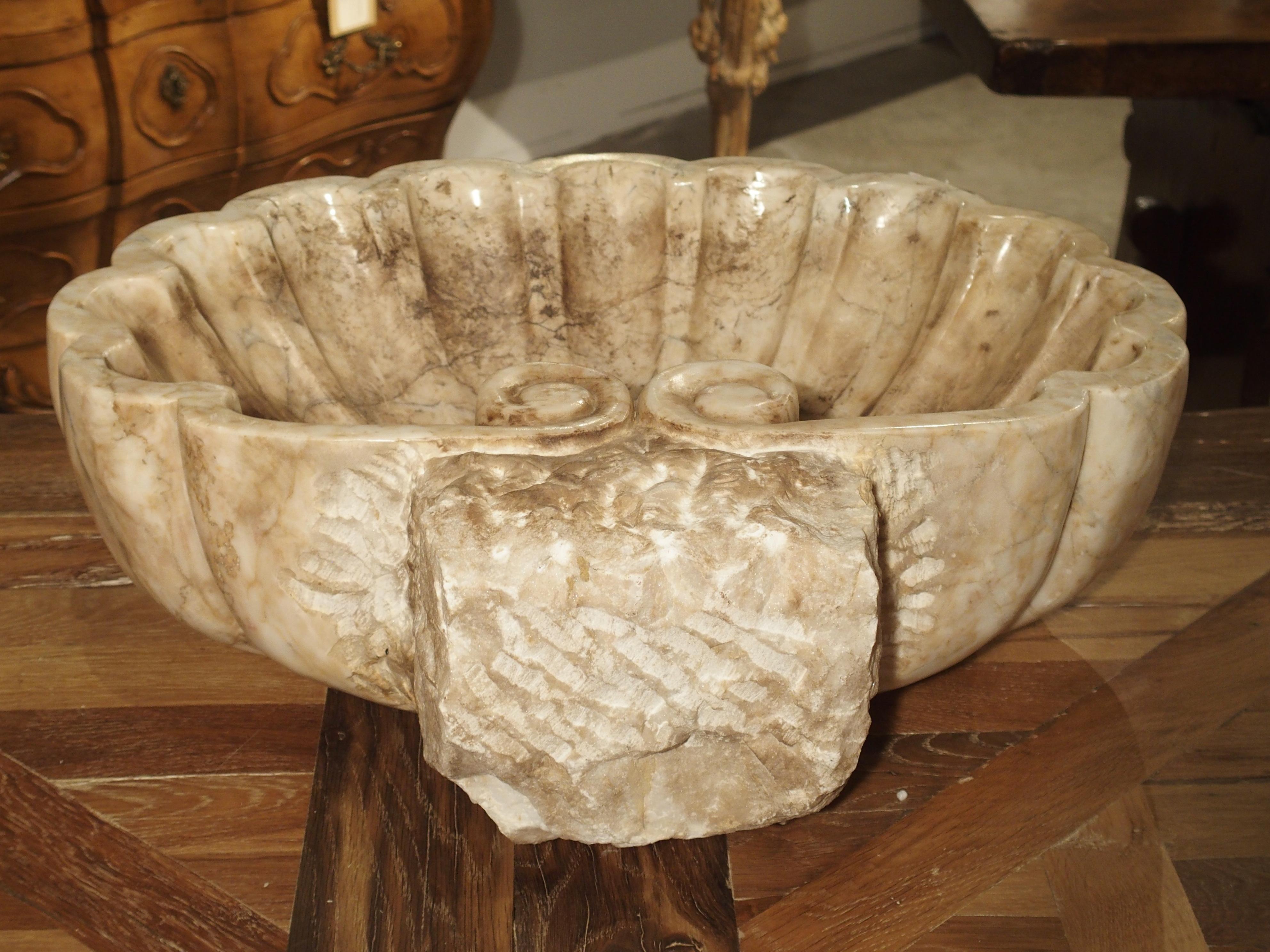 Carved Italian Breccia Marble Shell Form Sink 2