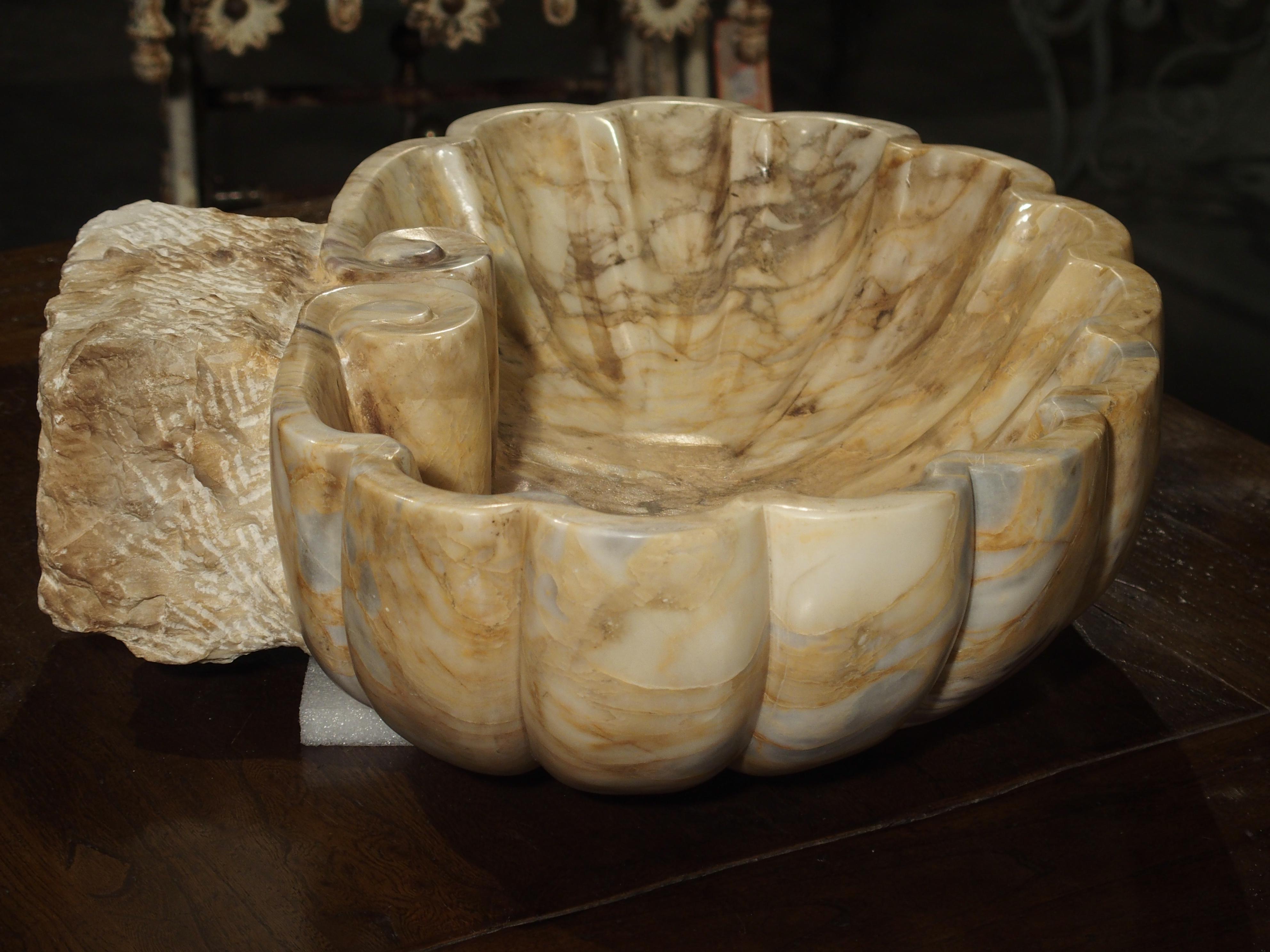 Carved Italian Breccia Marble Shell Form Sink 3