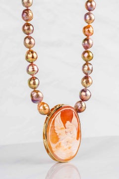 Carved Italian Cameo with a Freshwater Fireball Pearl Necklace