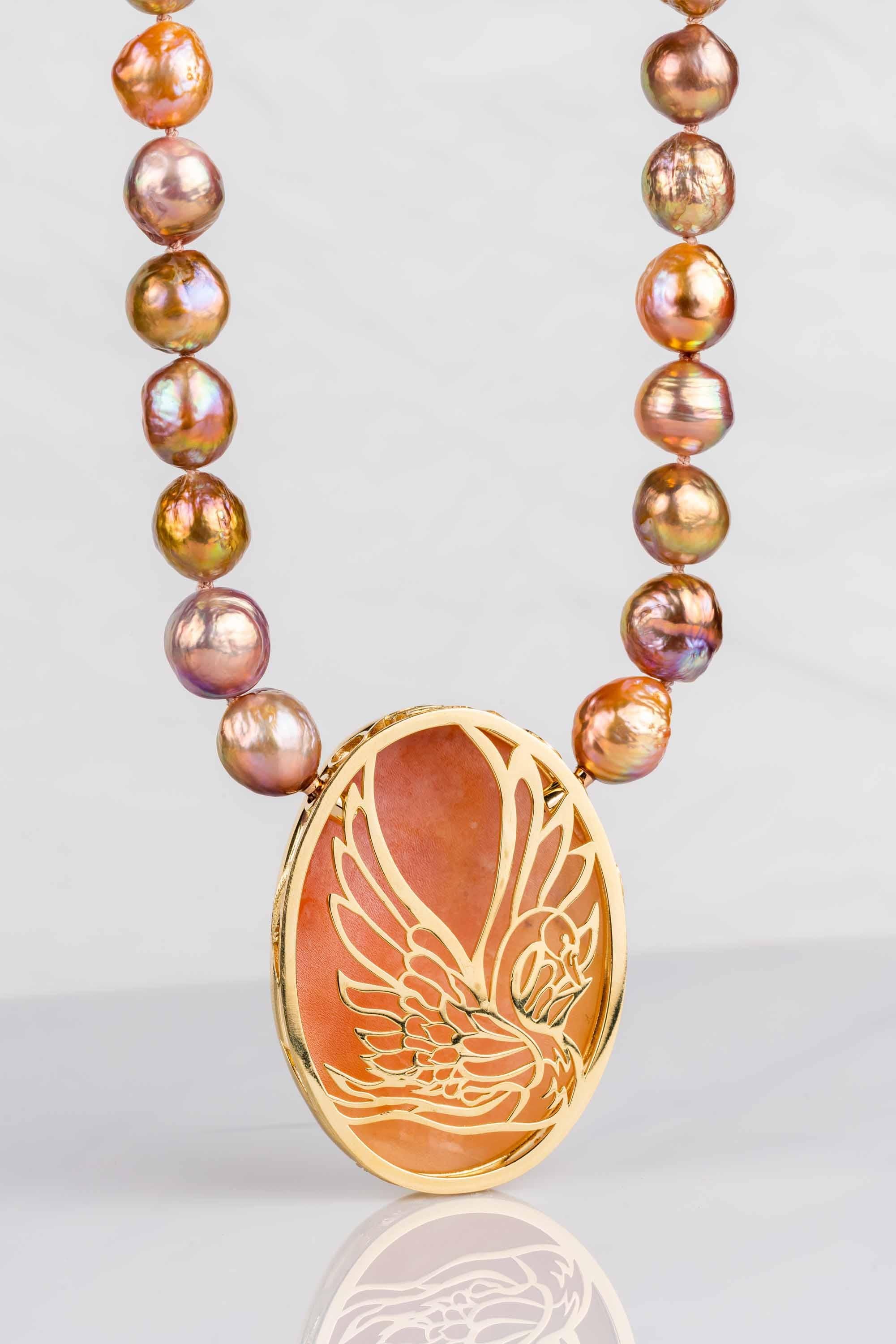 Carved Italian Cameo with a Freshwater Fireball Pearl Necklace In New Condition In Greenville, SC