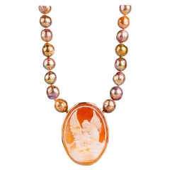 Carved Italian Cameo with a Freshwater Fireball Pearl Necklace