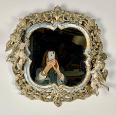 Carved Italian Cartouche Mirror with Cherubs C. 1930's
