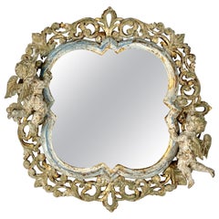 Carved Italian Cartouche Mirror with Cherubs C. 1930's