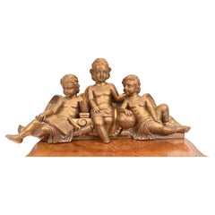 Carved Italian Cherub Trio Cupid Statue Grand Tour 1880