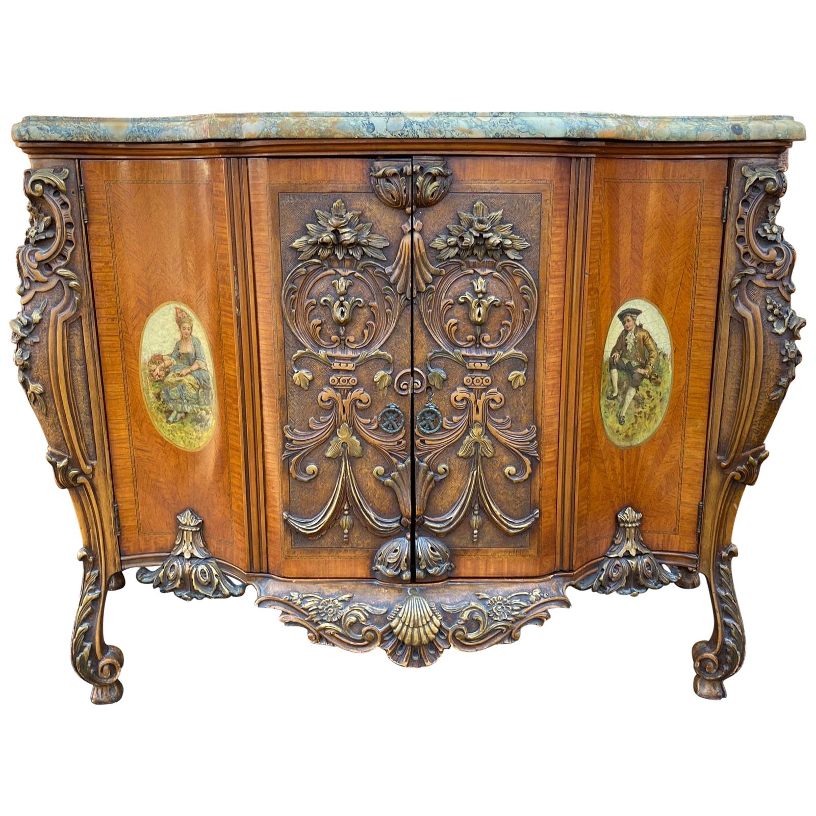 Carved Italian Chest with Marble Top For Sale