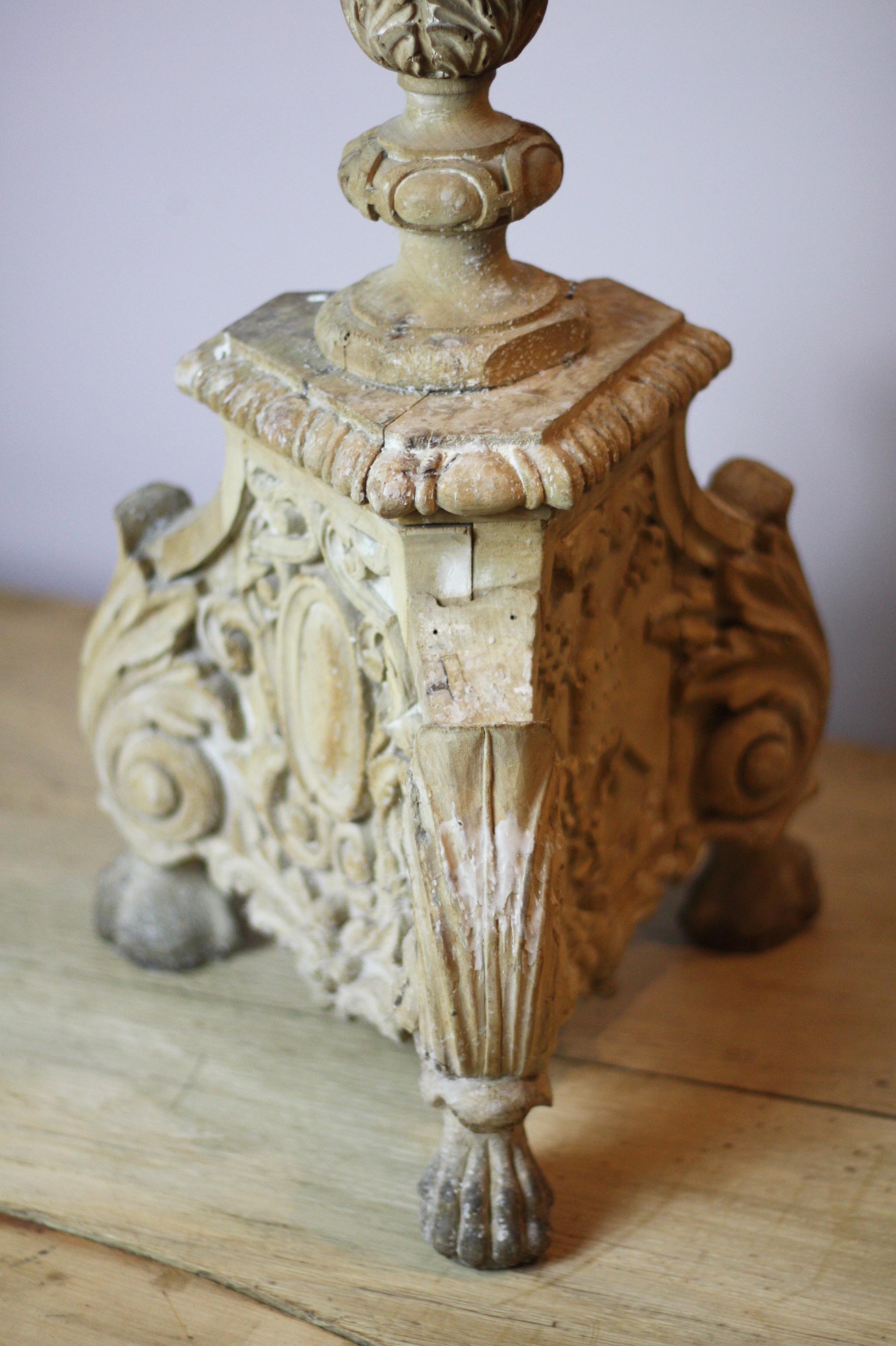 Carved Italian Church Candlestick In Fair Condition For Sale In Tetbury, Gloucestershire