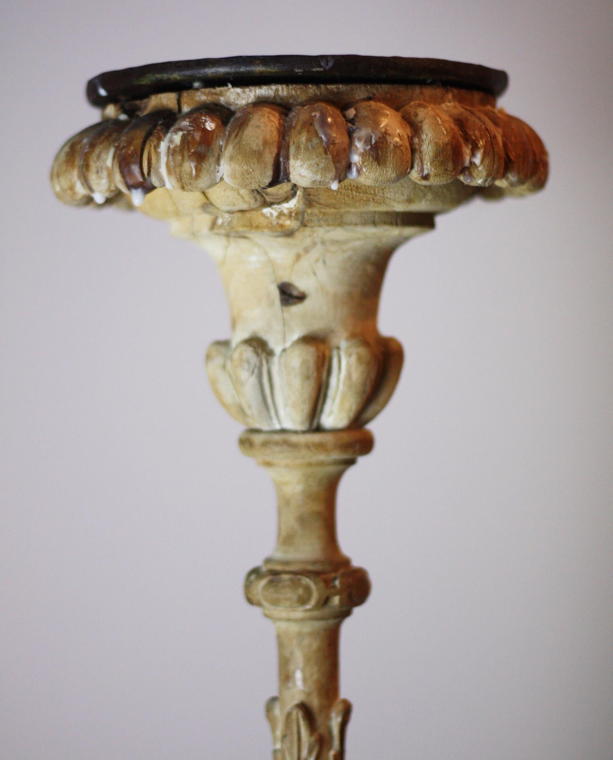 19th Century Carved Italian Church Candlestick For Sale