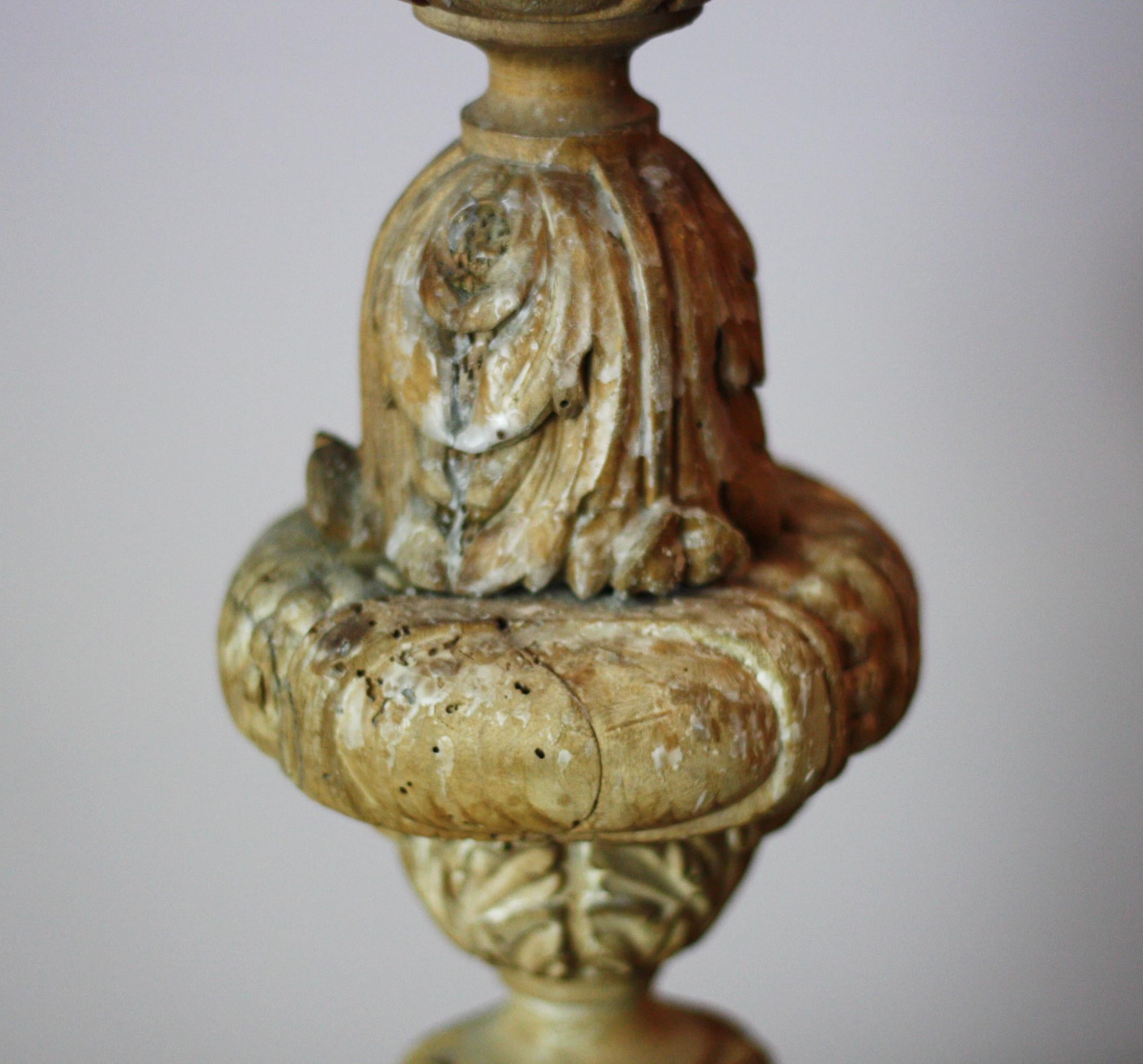 Oak Carved Italian Church Candlestick For Sale