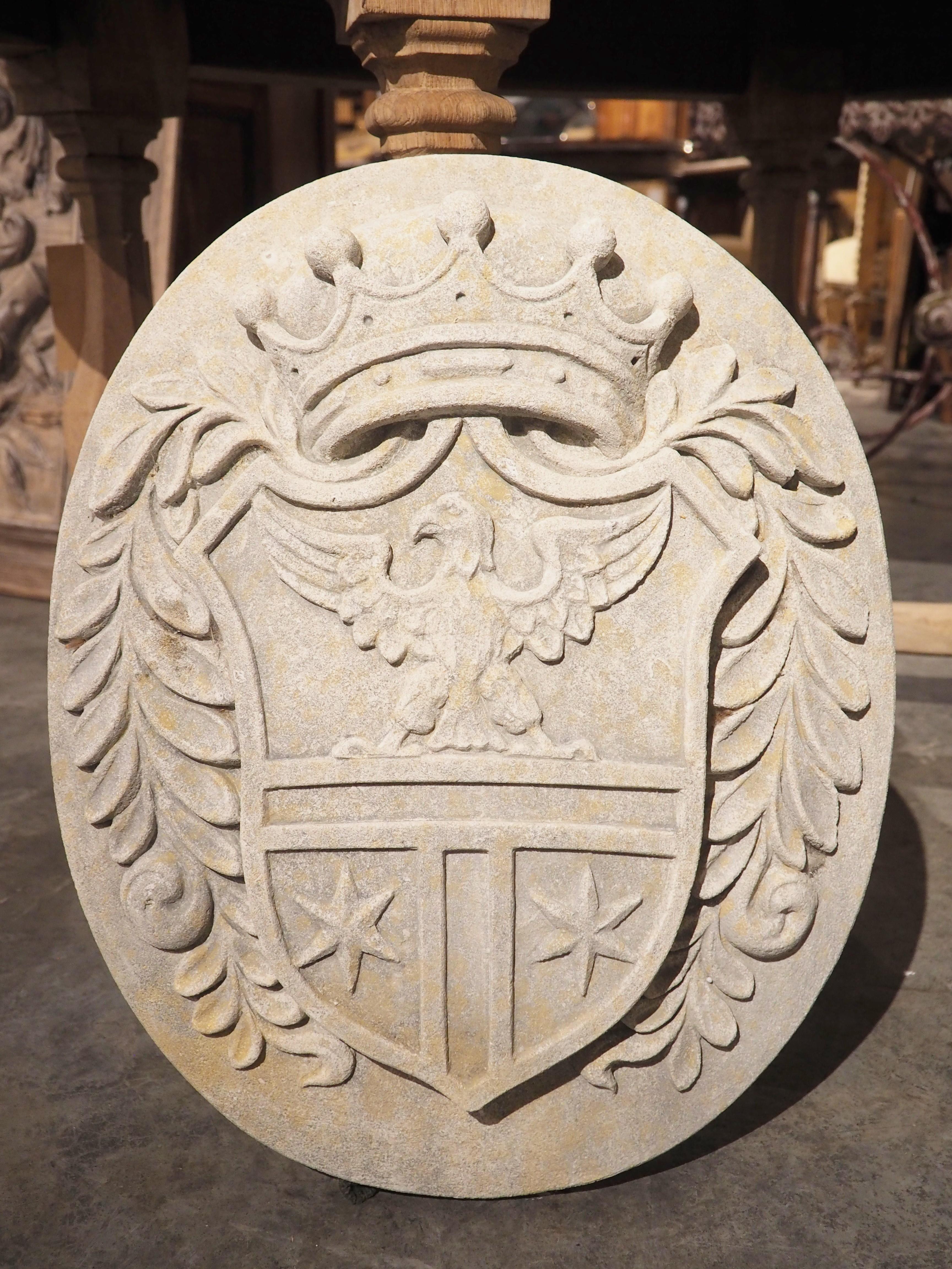 Carved Italian Coat of Arms Plaque with Crown and Eagle For Sale 3