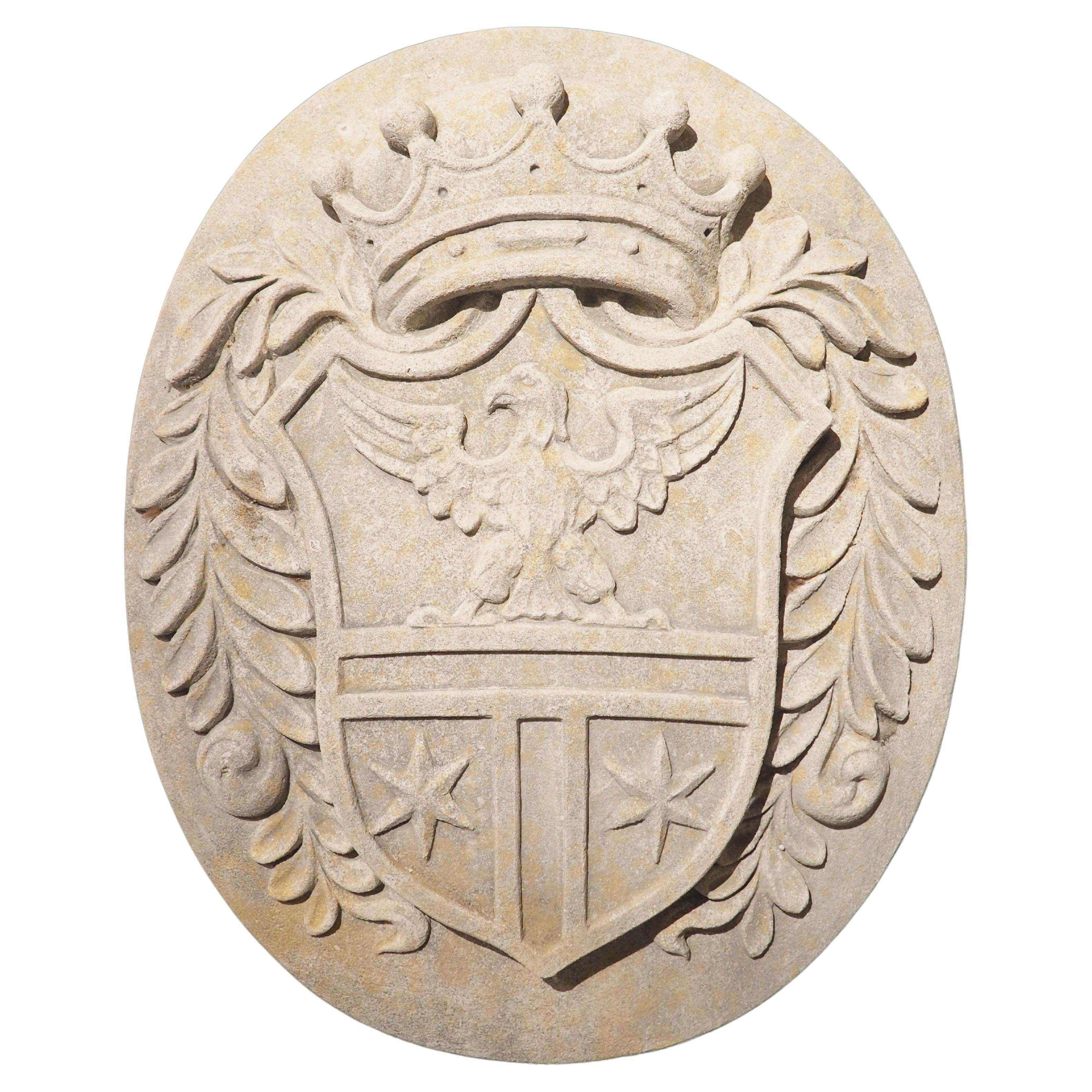 Carved Italian Coat of Arms Plaque with Crown and Eagle For Sale