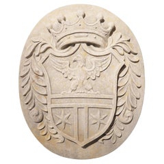Carved Italian Coat of Arms Plaque with Crown and Eagle
