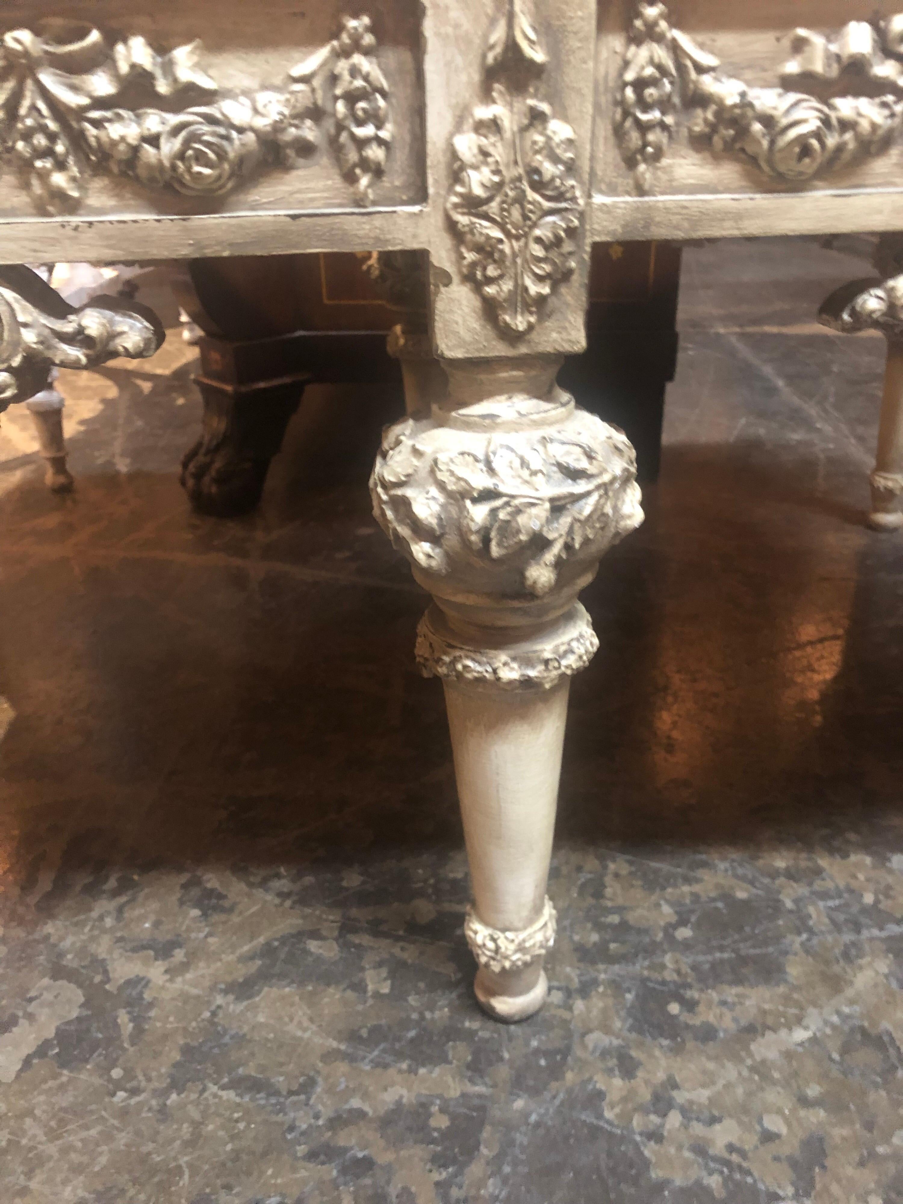 Carved Italian Coffee Table with Marble Top In Good Condition In Dallas, TX