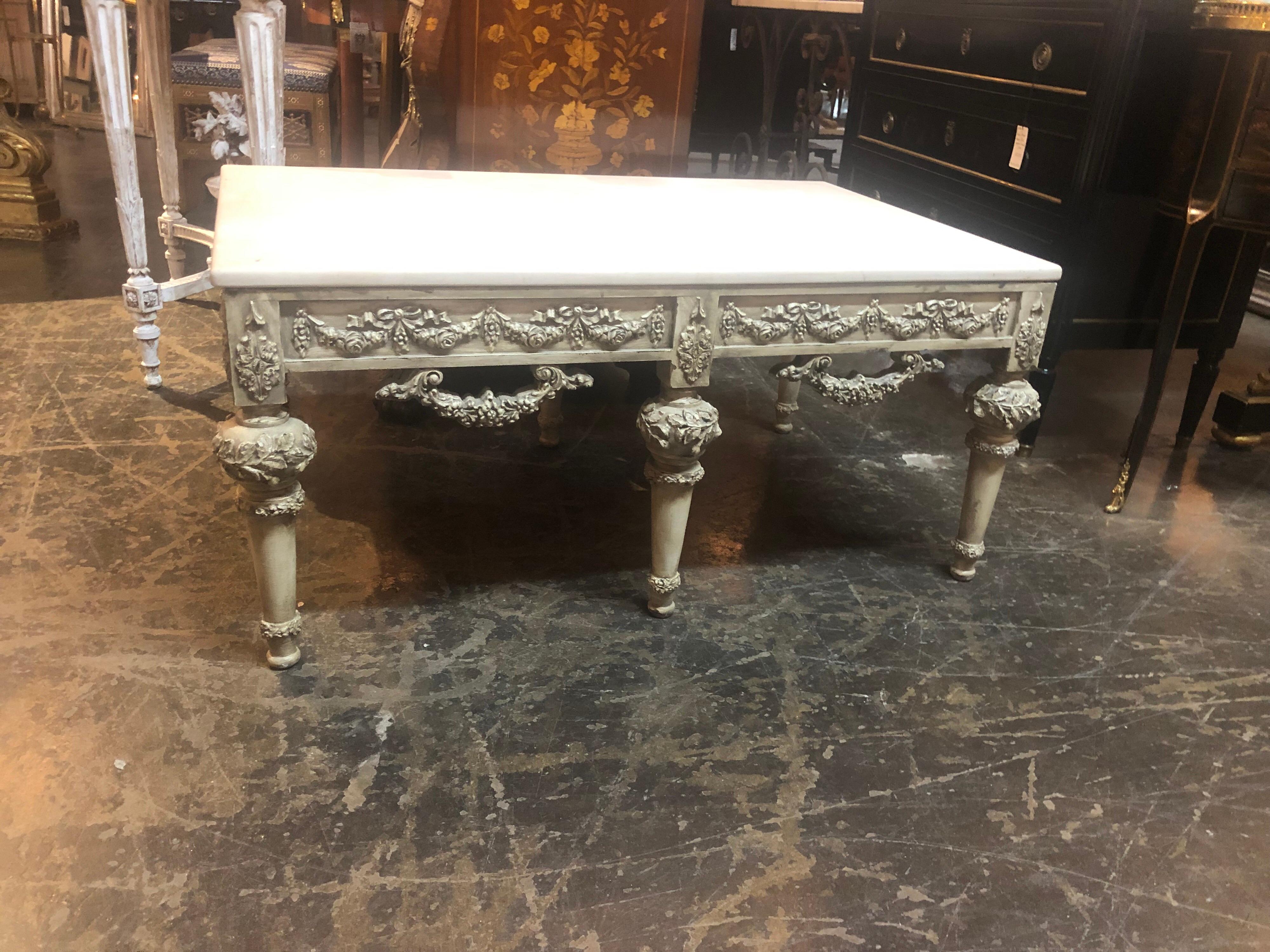 Carved Italian Coffee Table with Marble Top 1
