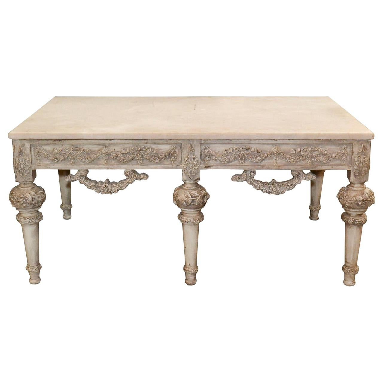 Carved Italian Coffee Table with Marble Top