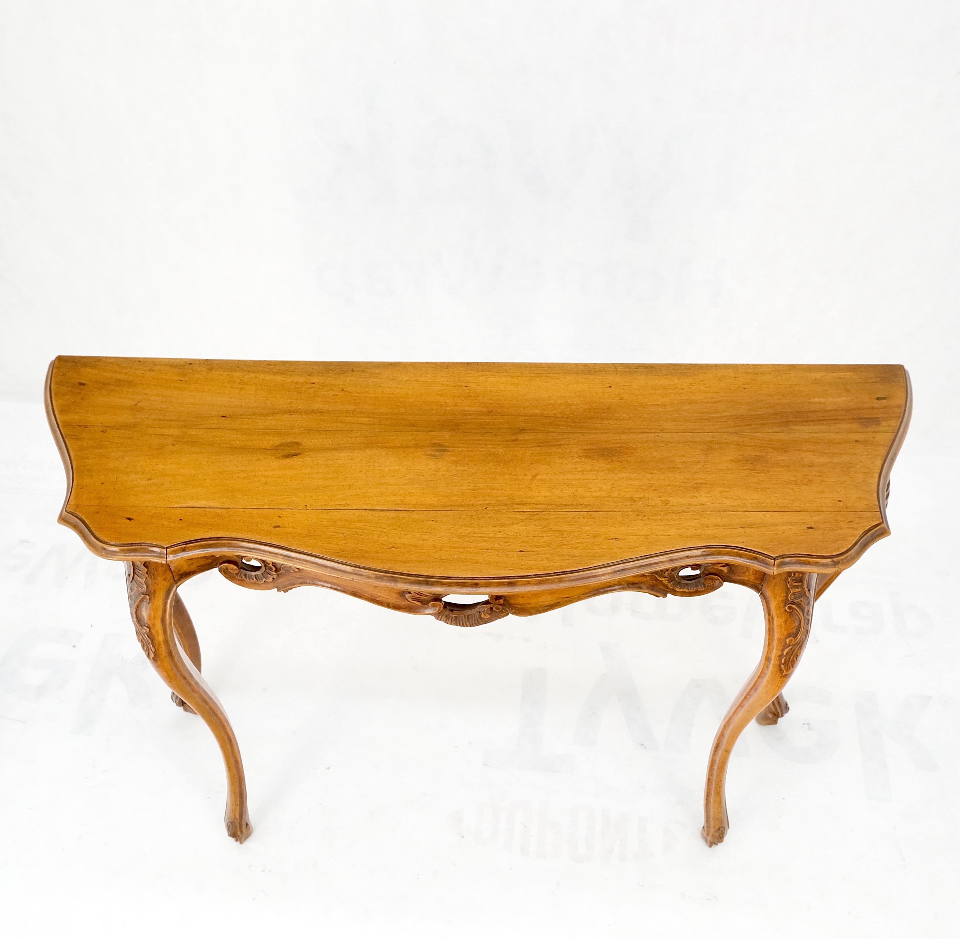 Mid-Century Modern Carved Italian Demilune Console Table on Thin Legs Made in Italy For Sale