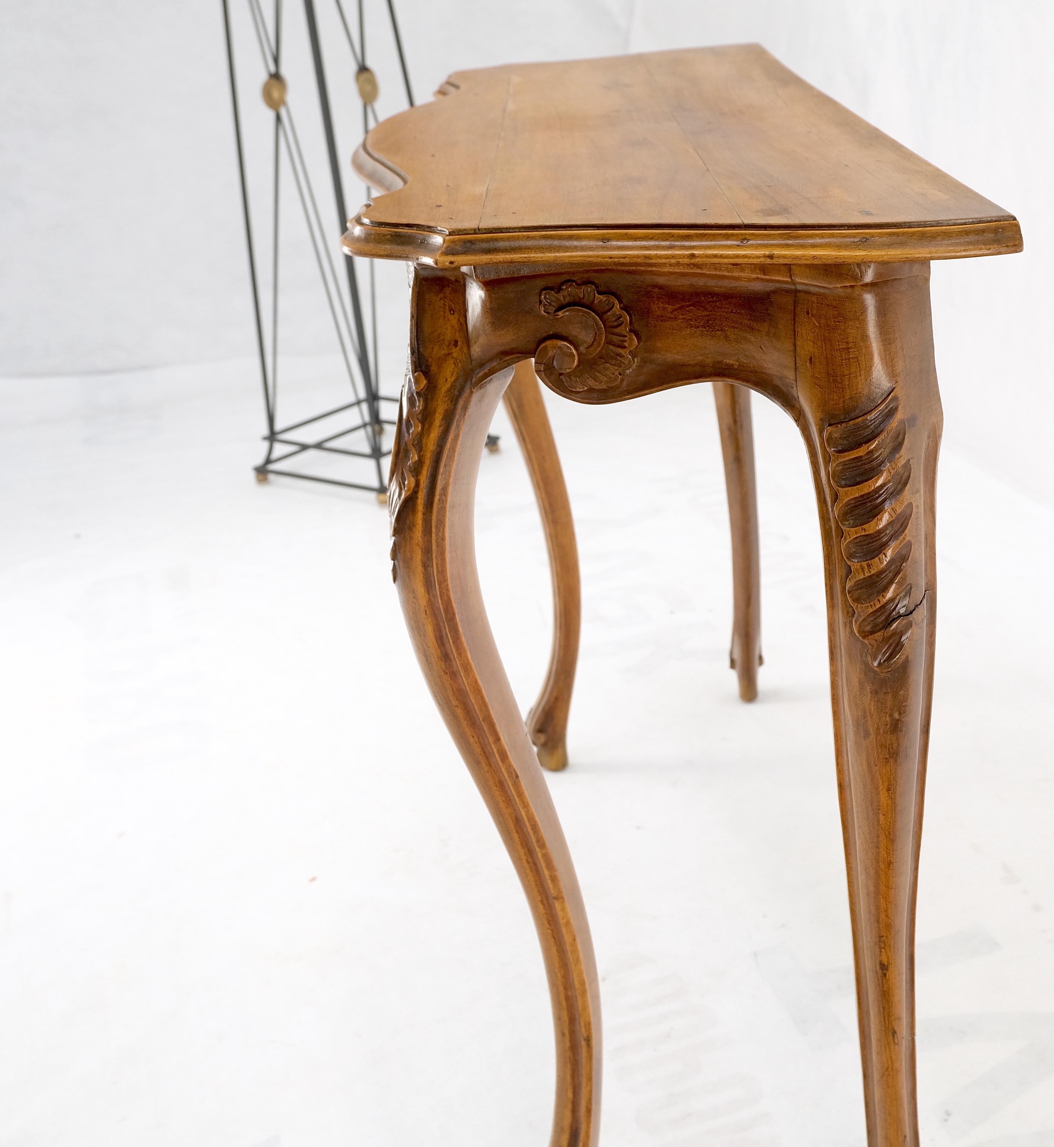 Walnut Carved Italian Demilune Console Table on Thin Legs Made in Italy For Sale
