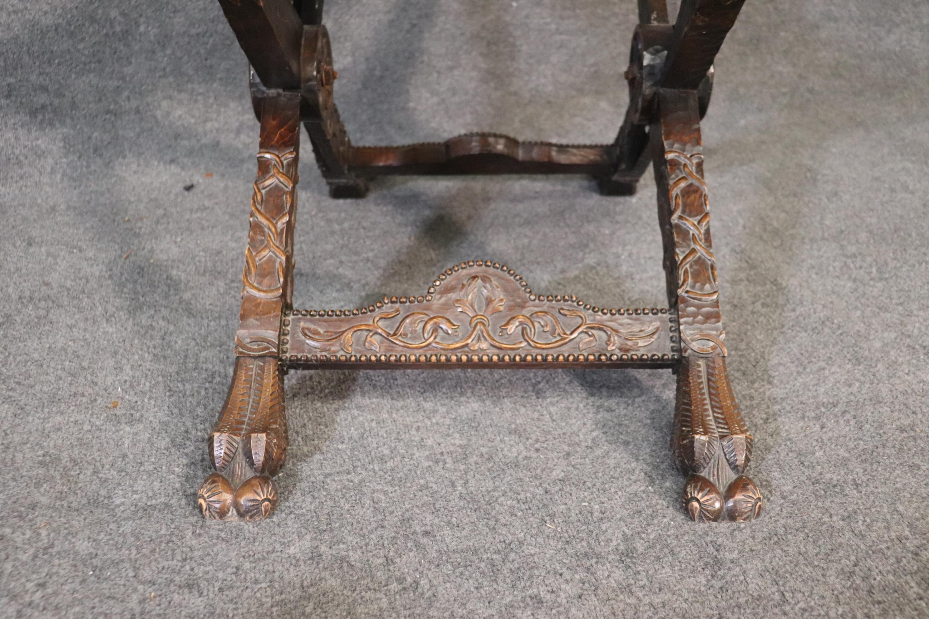 Carved Italian Figural Paw Footed x Bench, Circa 1920 9