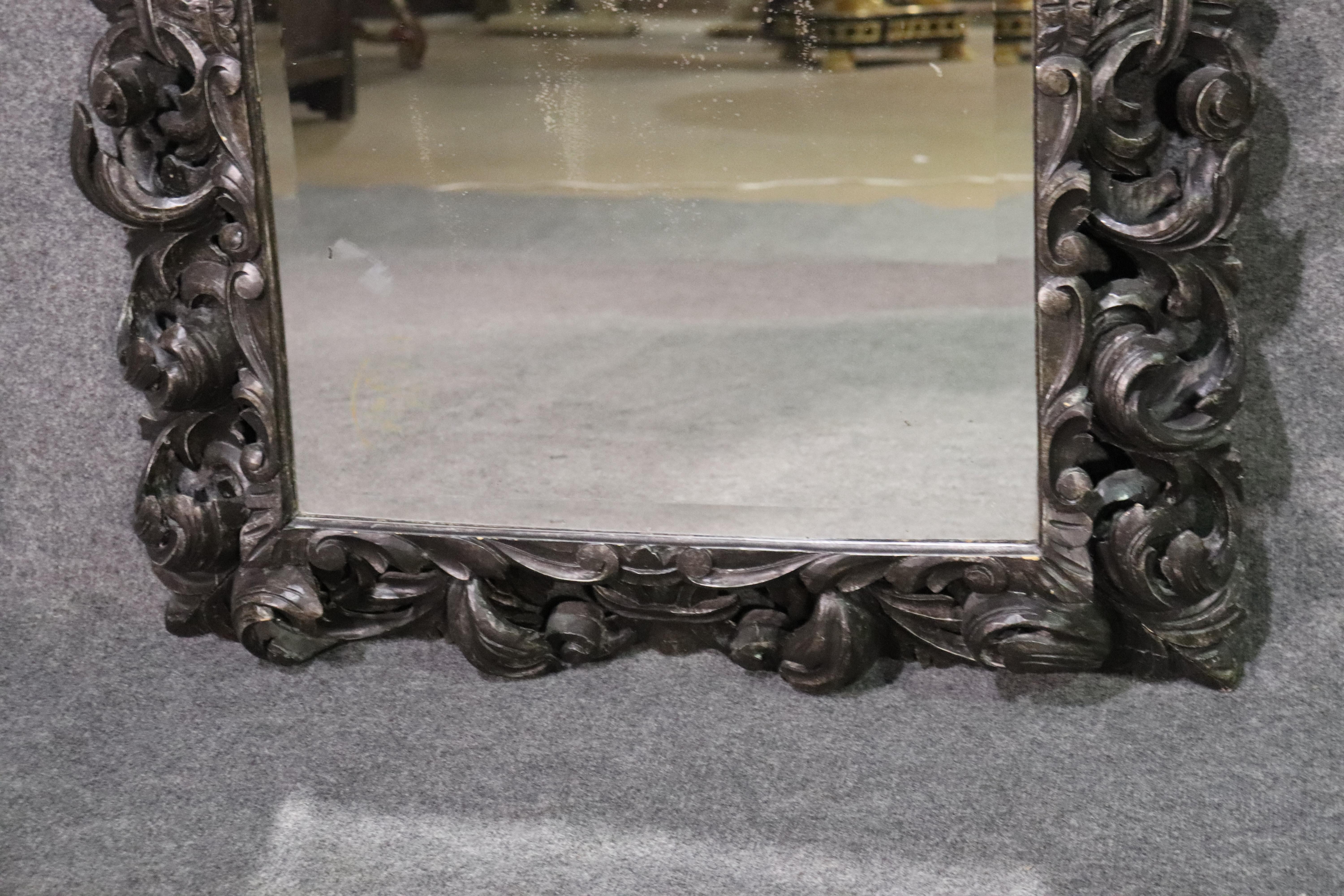 Carved Italian Florentine Venetian Rococo Solid Walnut Beveled Glass Mirror 2