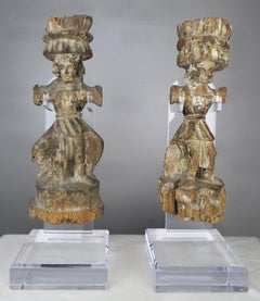 Carved Italian Gilt Wood Figures on Lucite Stands