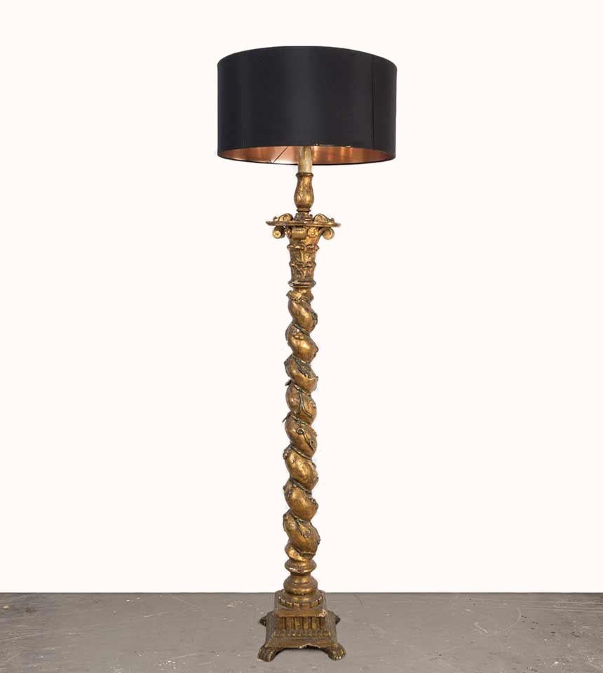 Hand-Crafted Carved Italian Gilt Wood Floor Lamp with Grapes and Leaves, c1850 For Sale