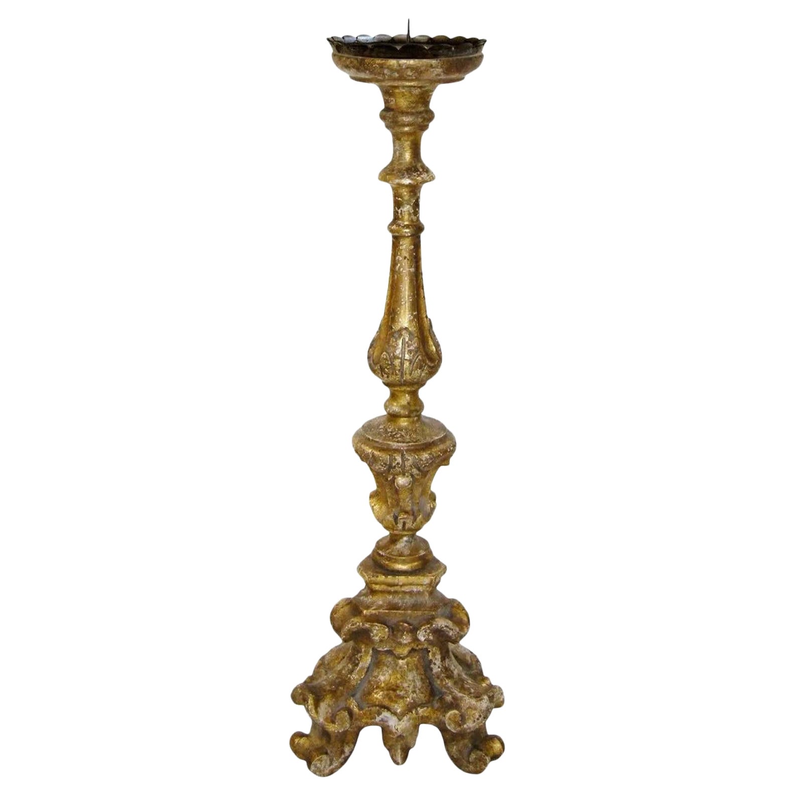 Candeliere Bellini Pricket in legno dorato italiano intagliato di Randy Esada Designs