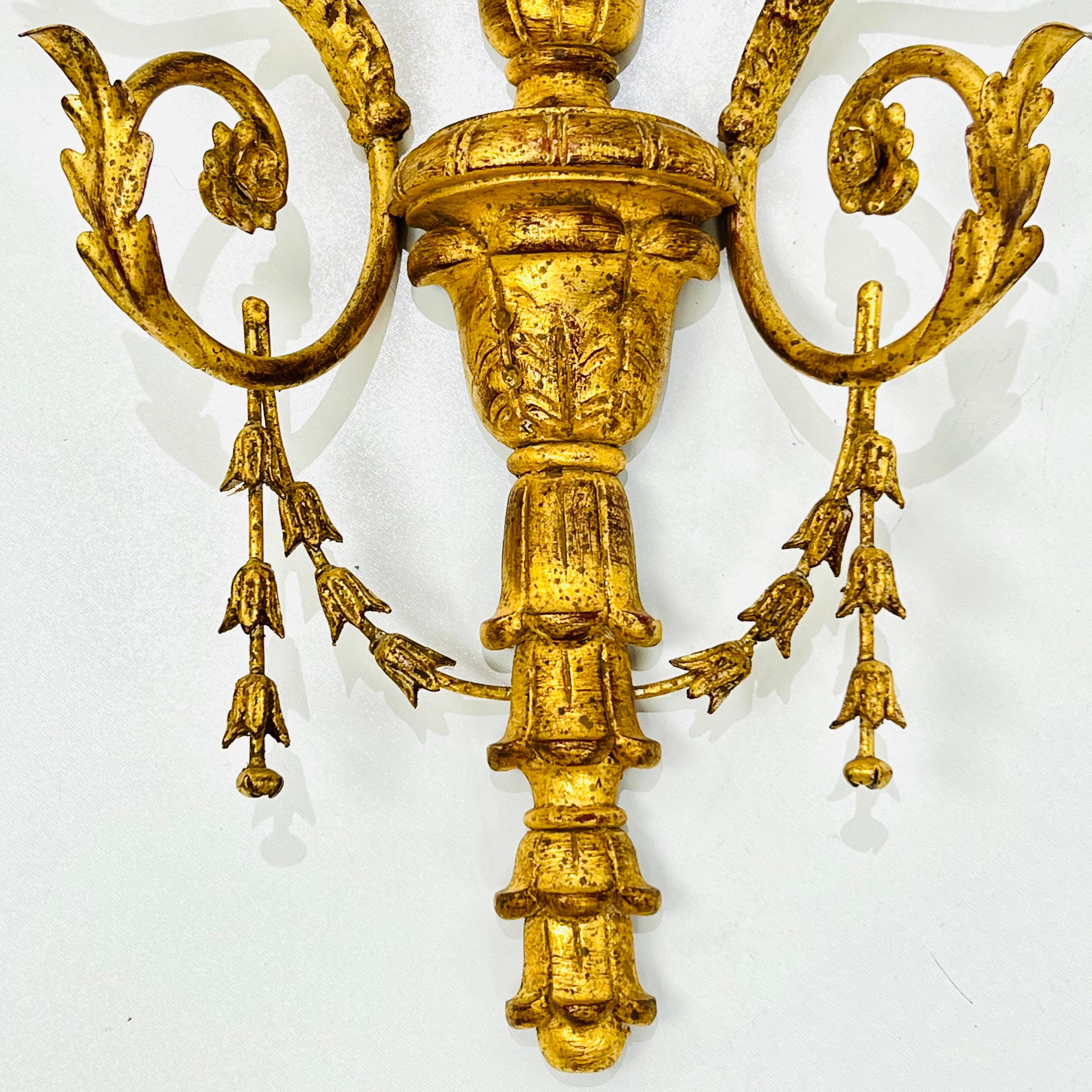 Monumental Carved Italian Giltwood & Iron Wall Sconces by Myran Allan For Sale 5
