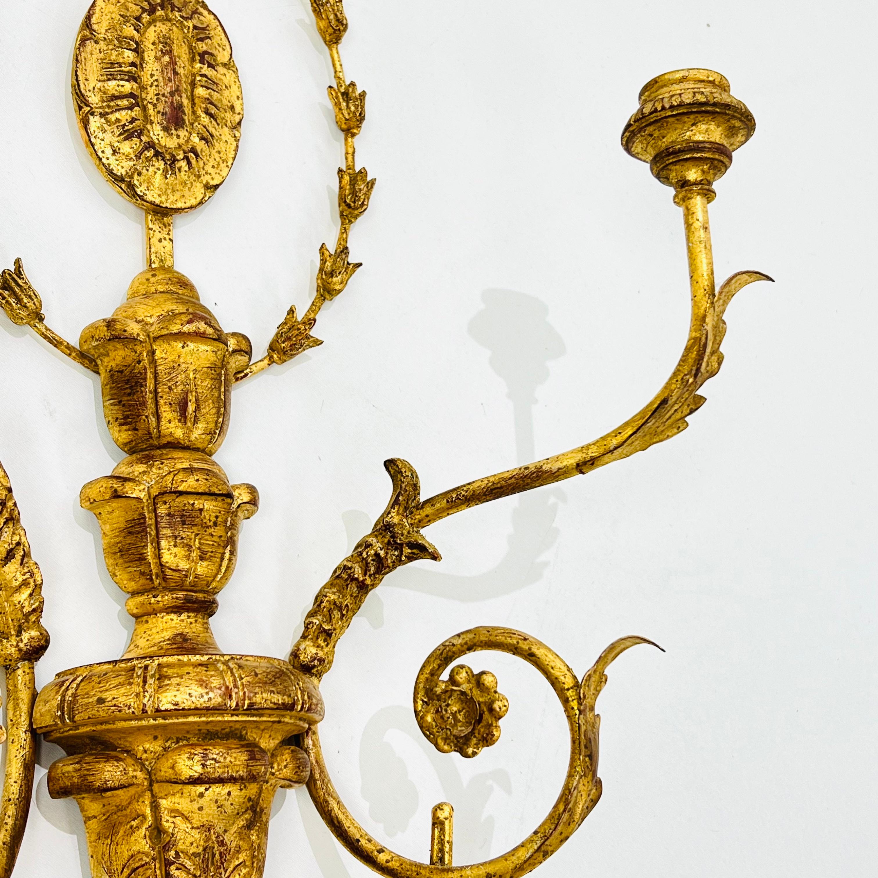 Monumental Carved Italian Giltwood & Iron Wall Sconces by Myran Allan For Sale 6