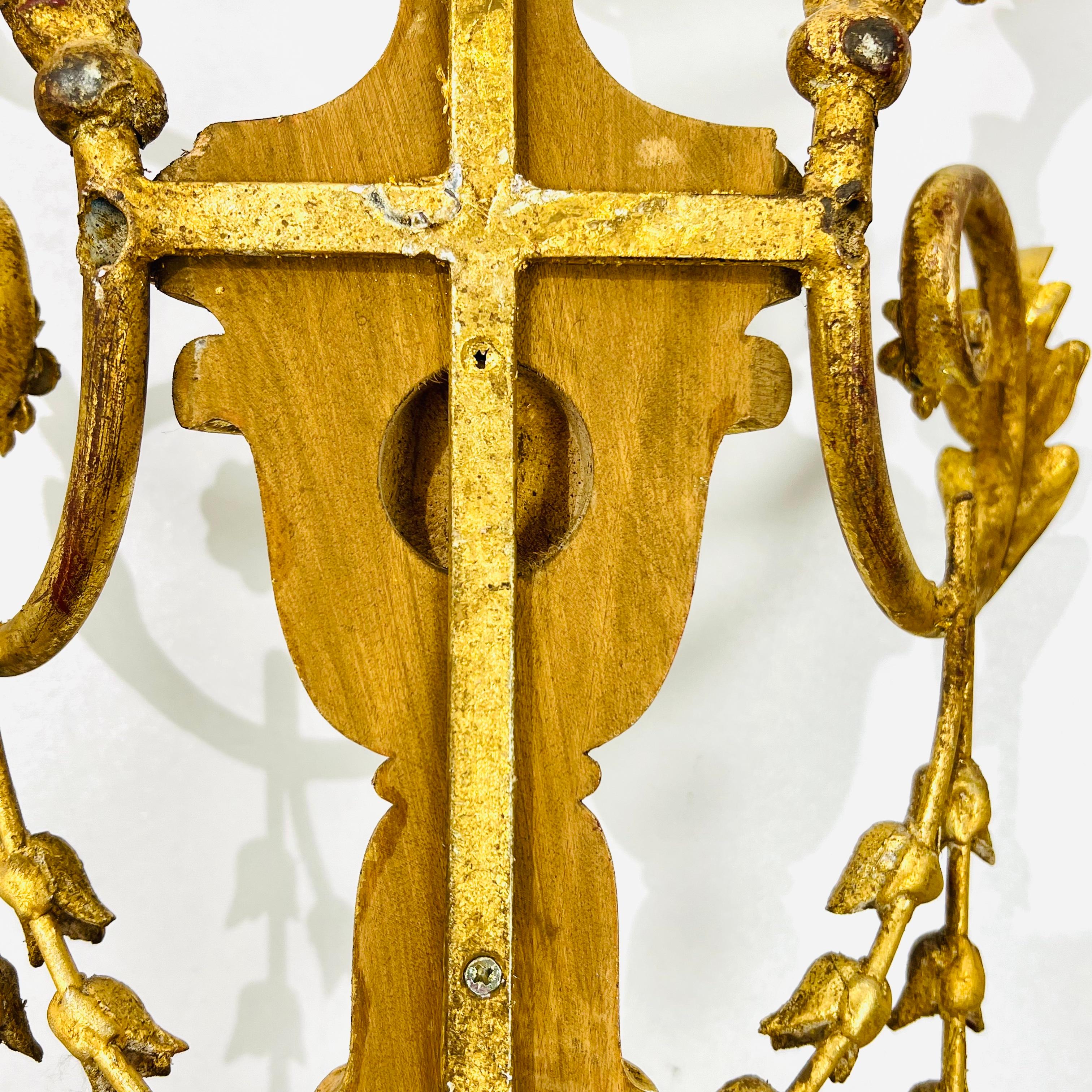 Monumental Carved Italian Giltwood & Iron Wall Sconces by Myran Allan For Sale 9