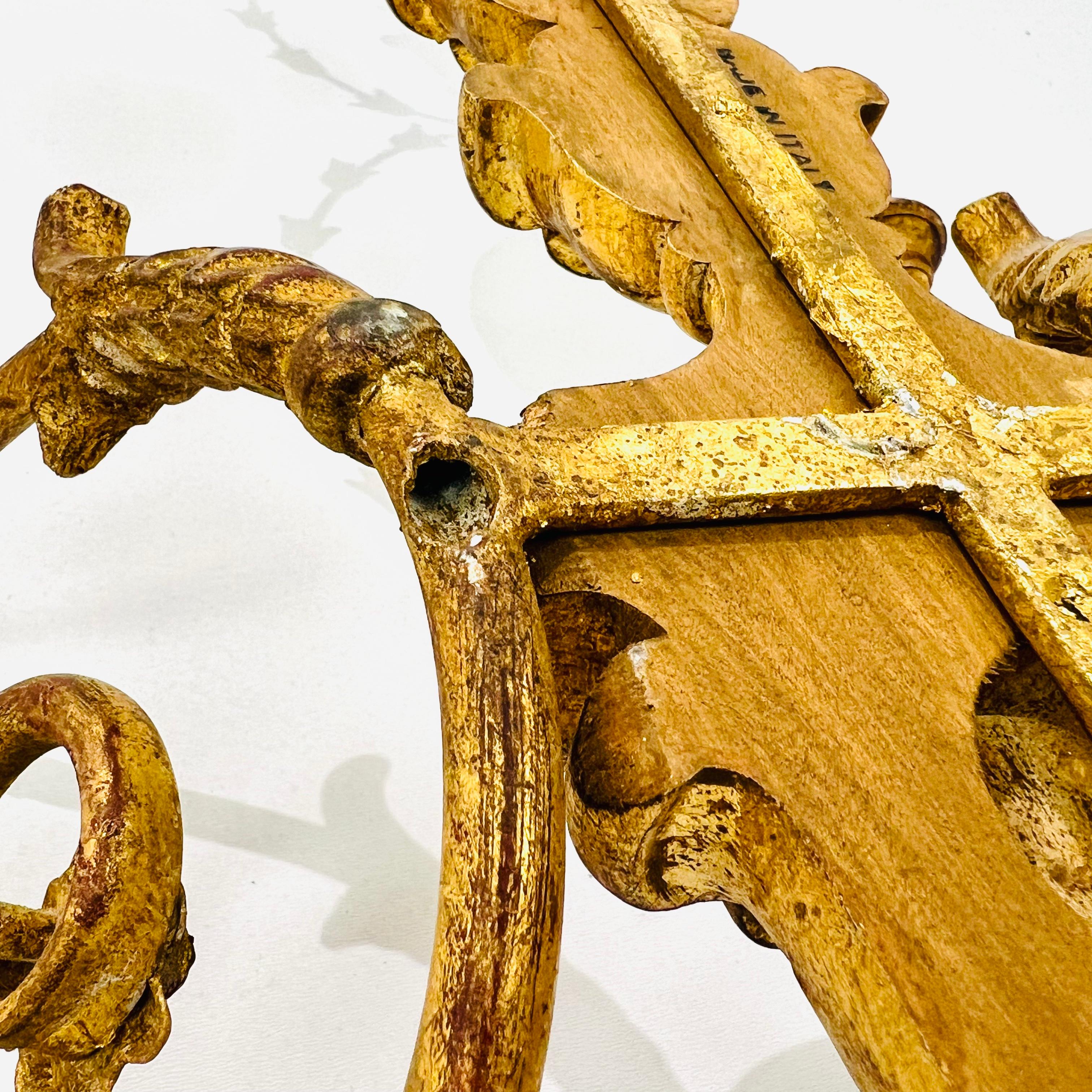 Monumental Carved Italian Giltwood & Iron Wall Sconces by Myran Allan For Sale 10